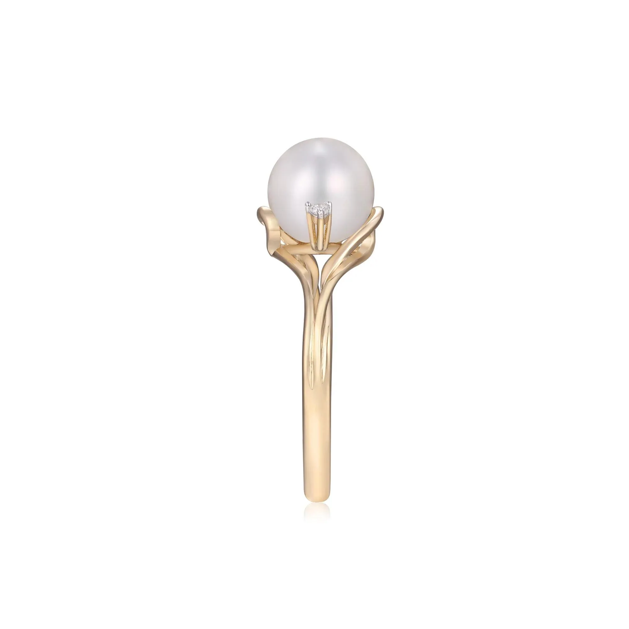 Cultured Freshwater Pearl and Diamond Accent Ring 10K Yellow Gold Round Brilliant Cut Size 6 2mm - Image 3