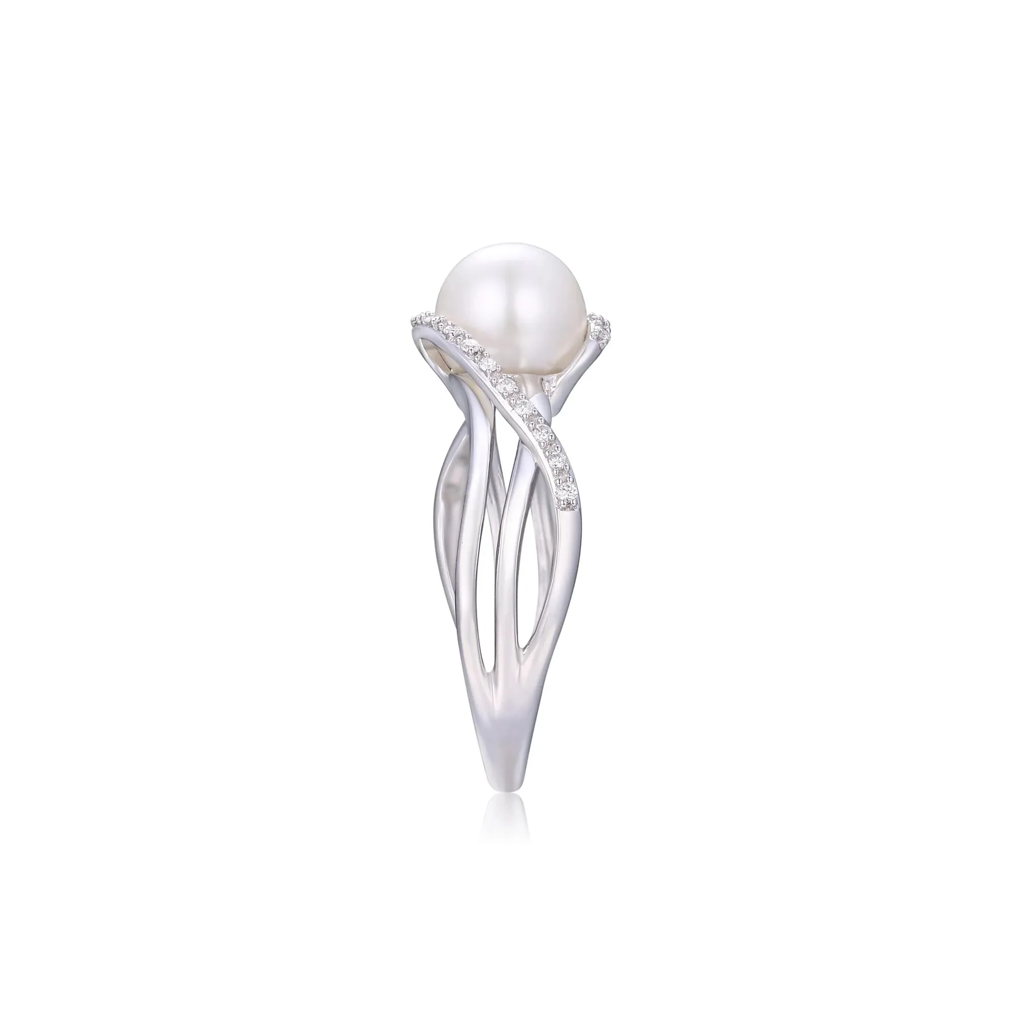 Cultured Freshwater Pearl and Diamond Ring 10K White Gold Round Brilliant Cut Size 9 3.5mm - Image 3