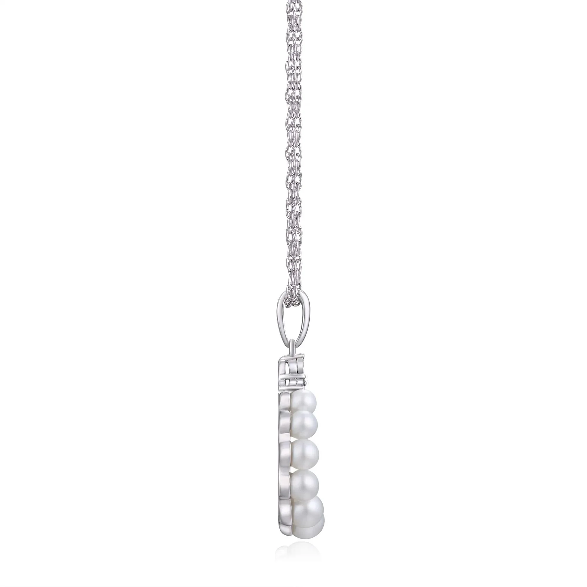 Freshwater Cultured Pearl Diamond Accent Circle Pendant Necklace .925 Sterling Silver White Size 18" - Image 2