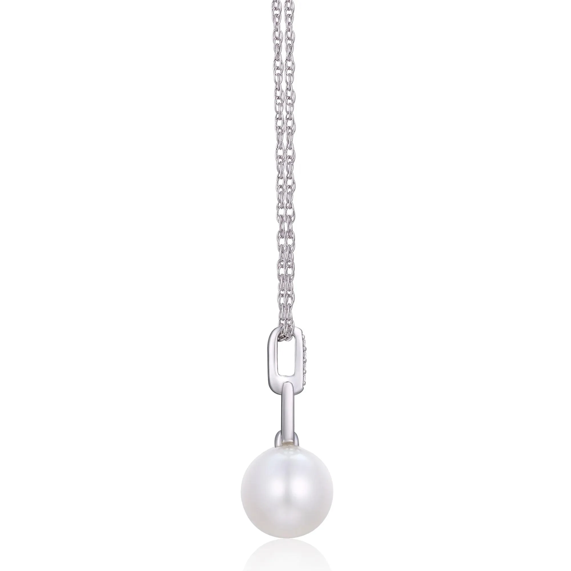 Freshwater Cultured Pearl and Diamond Accent Pendant Necklace .925 Sterling Silver White Size 18" - Image 2