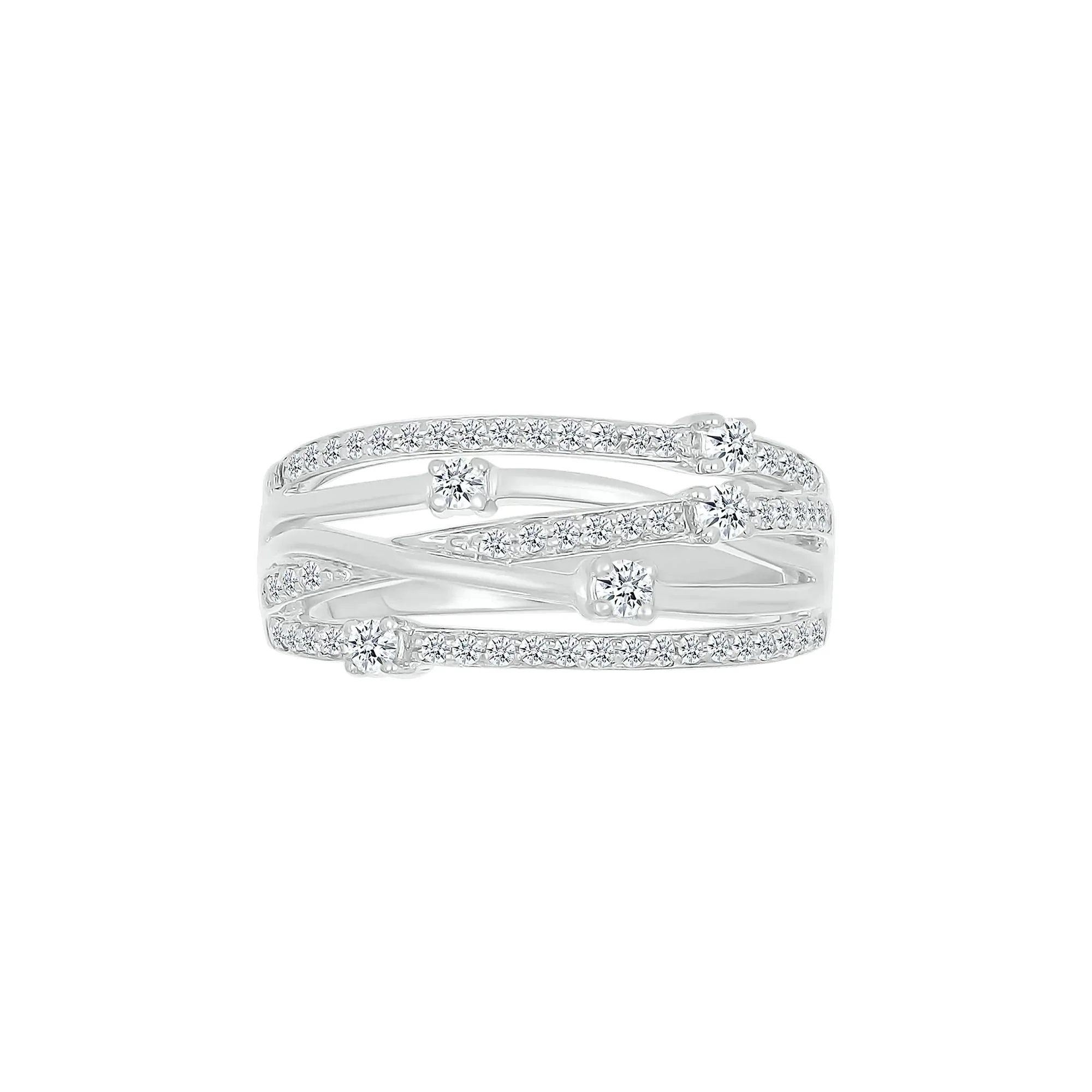 3/8 CT. Tw. Diamond Multi-Row Ring 10K White Gold Round Brilliant Cut Size 7 9mm - Image 4