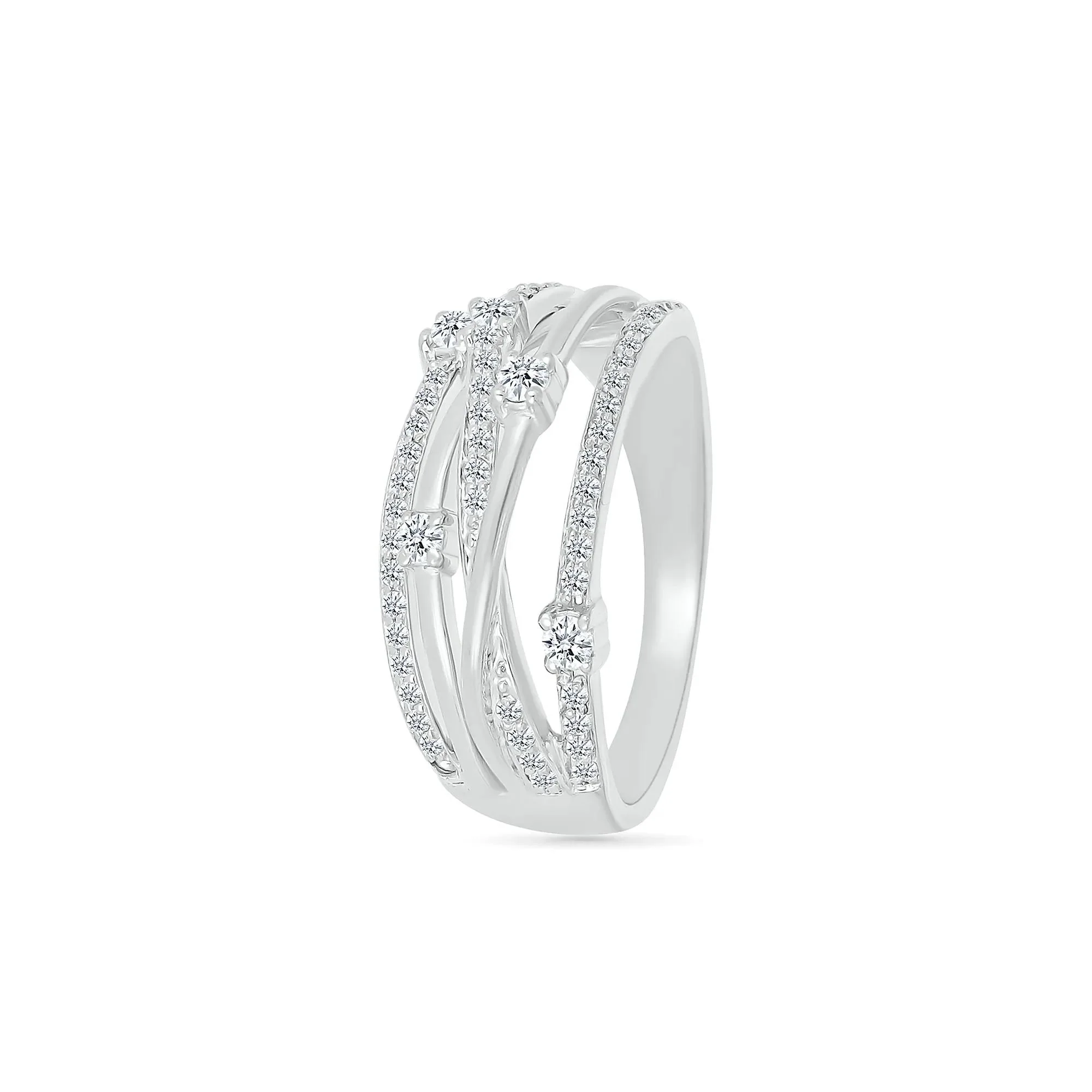 3/8 CT. Tw. Diamond Multi-Row Ring 10K White Gold Round Brilliant Cut Size 7.5 9mm - Image 5