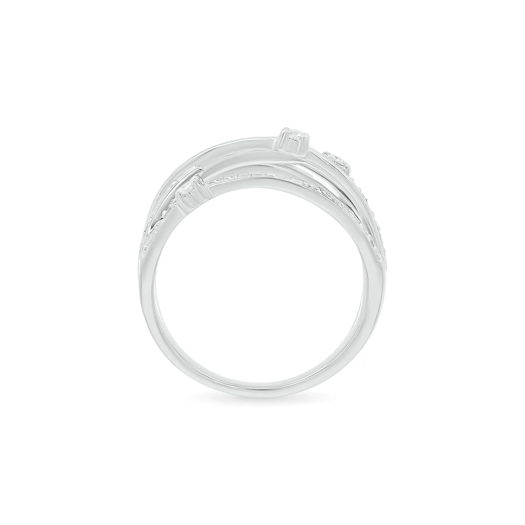 3/8 CT. Tw. Diamond Multi-Row Ring 10K White Gold Round Brilliant Cut Size 8.5 9mm - Image 2