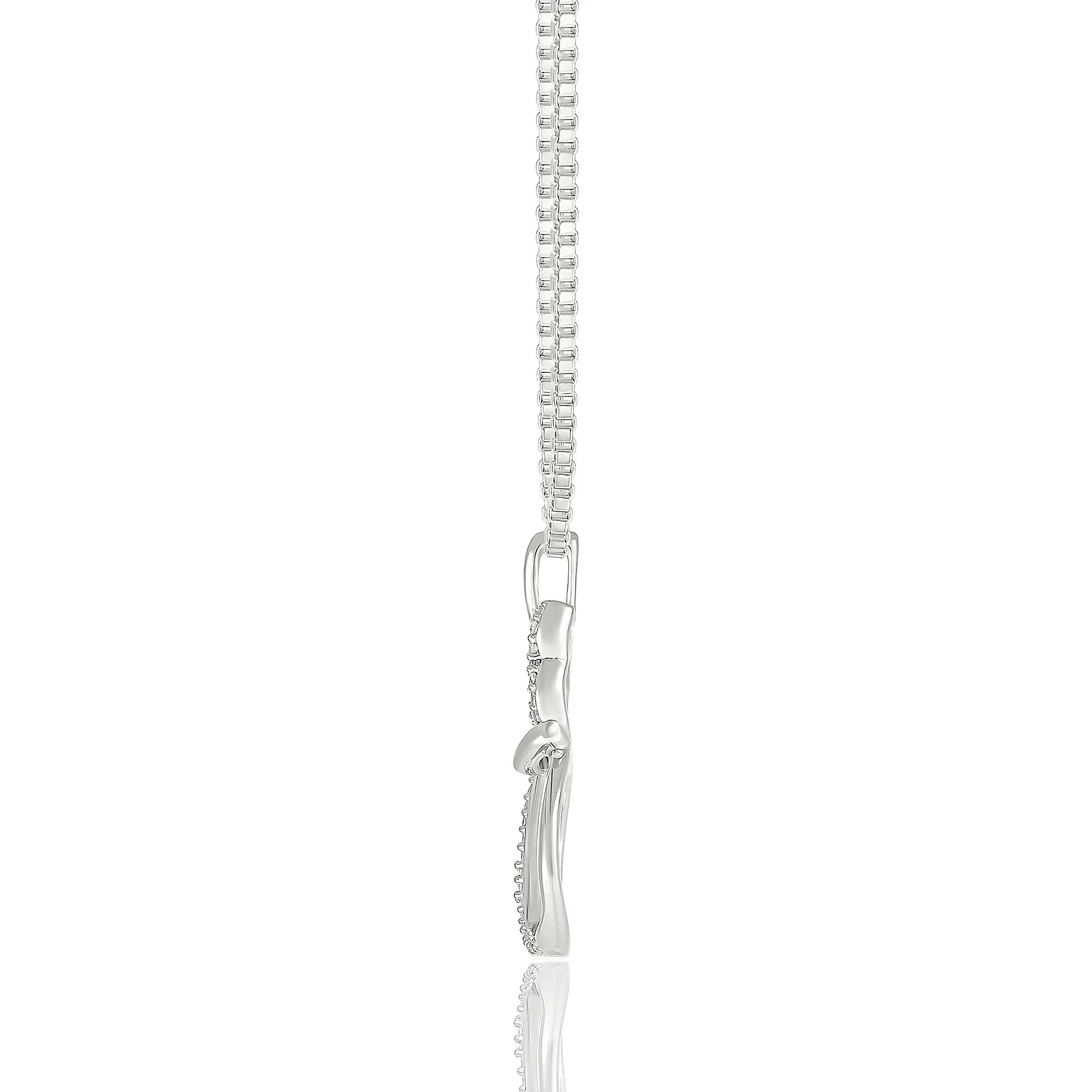 Diamond Accent Cat Pendant Necklace .925 Sterling Silver White Size 18" - Image 2