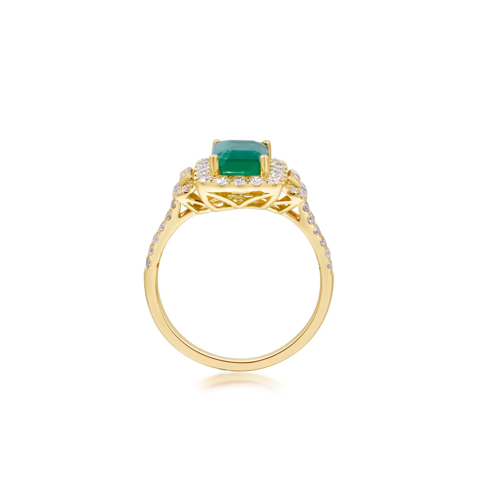 5/8 CT. Tw. Emerald-Cut Emerald and Diamond Ring 14K Yellow Gold Round Brilliant Cut Size 6.5 2mm - Image 2
