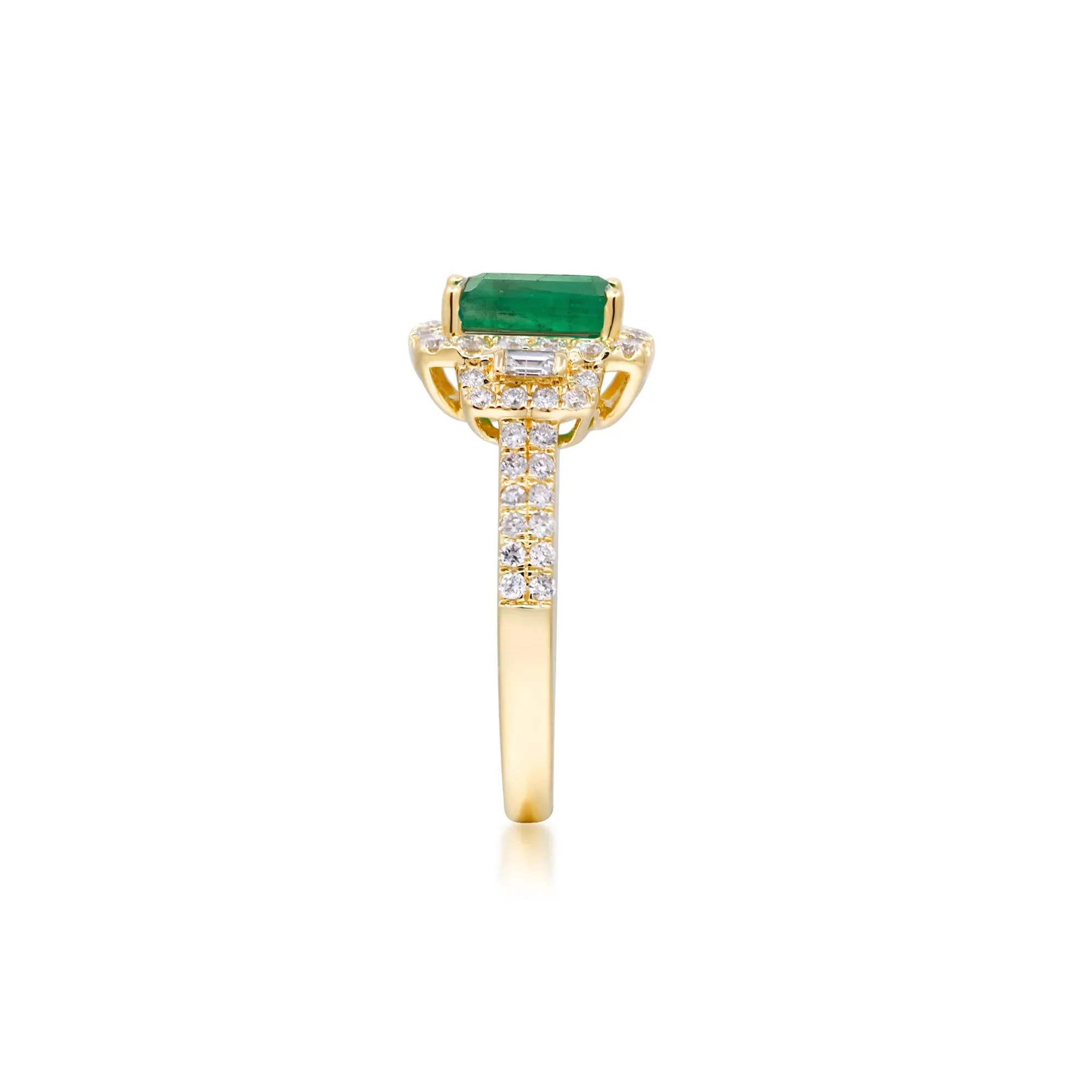 5/8 CT. Tw. Emerald-Cut Emerald and Diamond Ring 14K Yellow Gold Round Brilliant Cut Size 7 2mm - Image 3