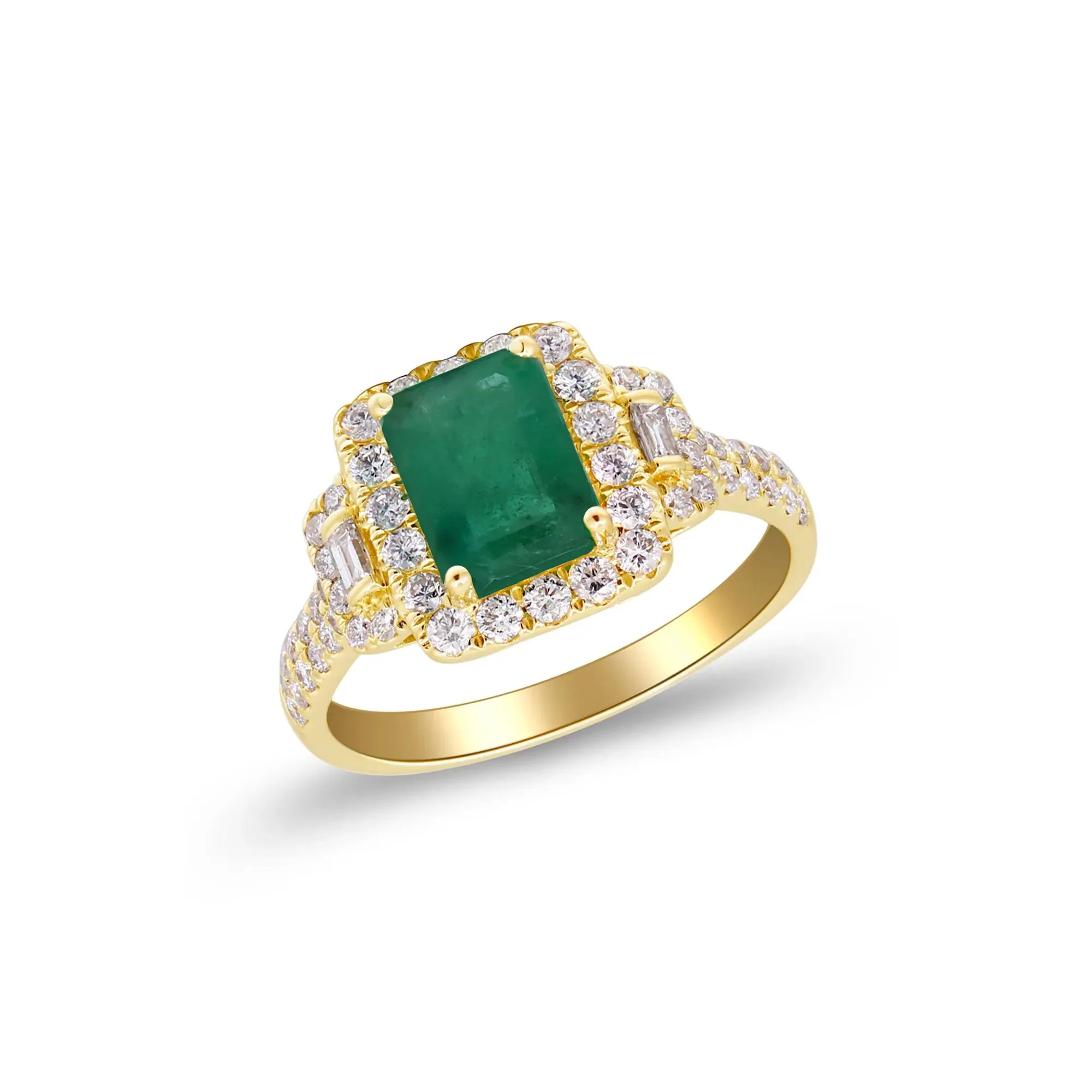 5/8 CT. Tw. Emerald-Cut Emerald and Diamond Ring 14K Yellow Gold Round Brilliant Cut Size 8.5 2mm - Image 4