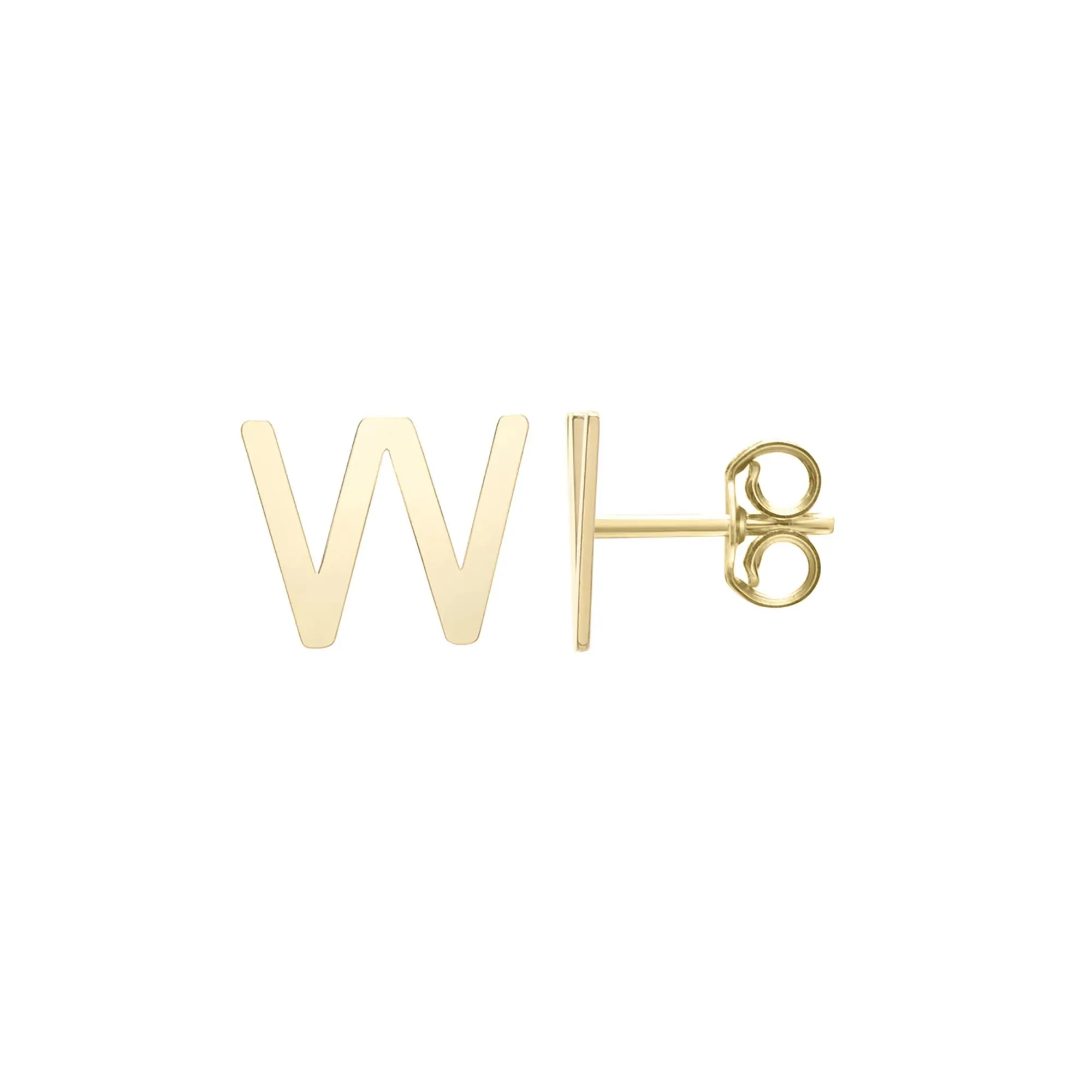 Initial Stud Earrings Letter "w" 14K Yellow Gold Size 6.70mm