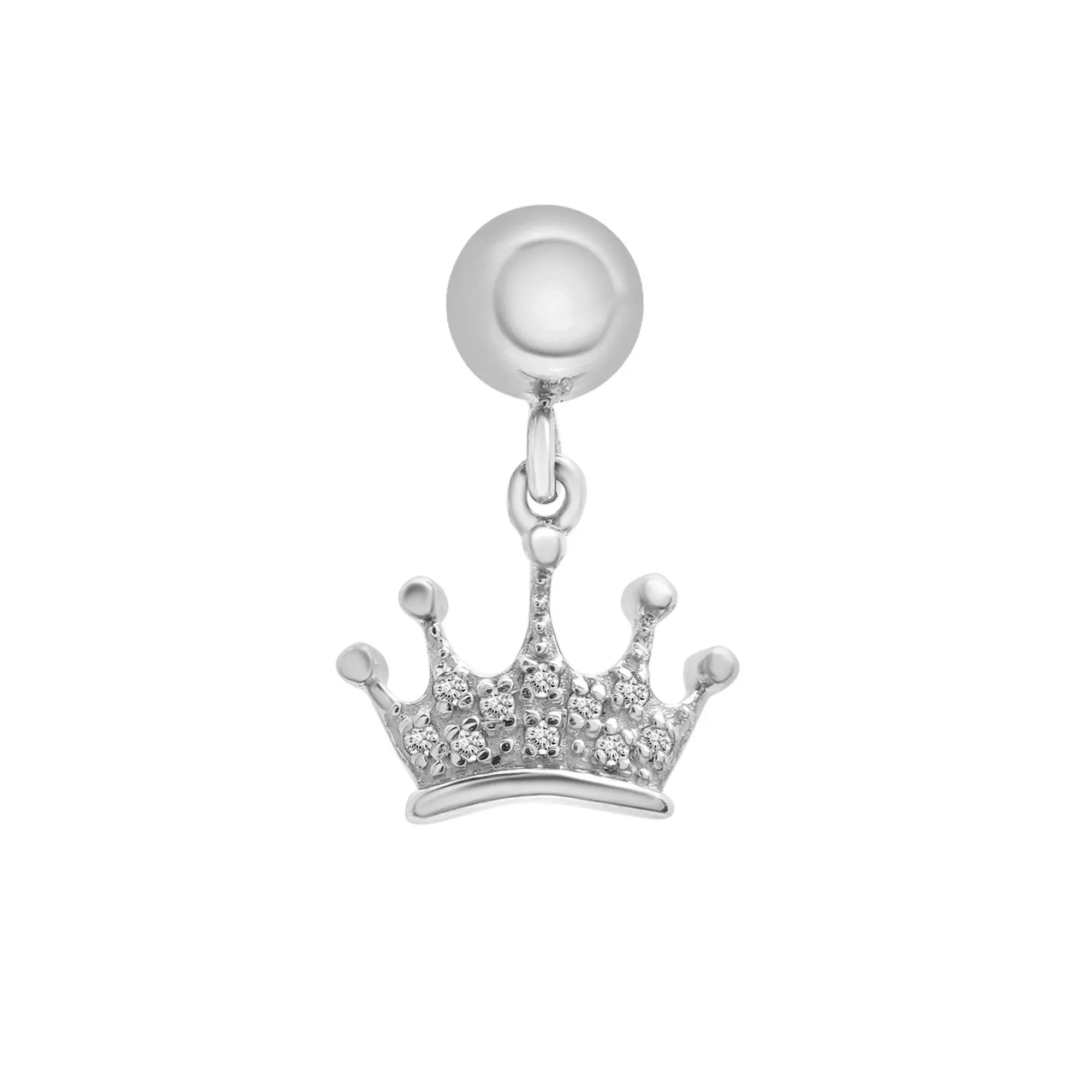 Diamond Accent Crown Bead Charm .925 Sterling Silver White Size 12.00mm - Image 5