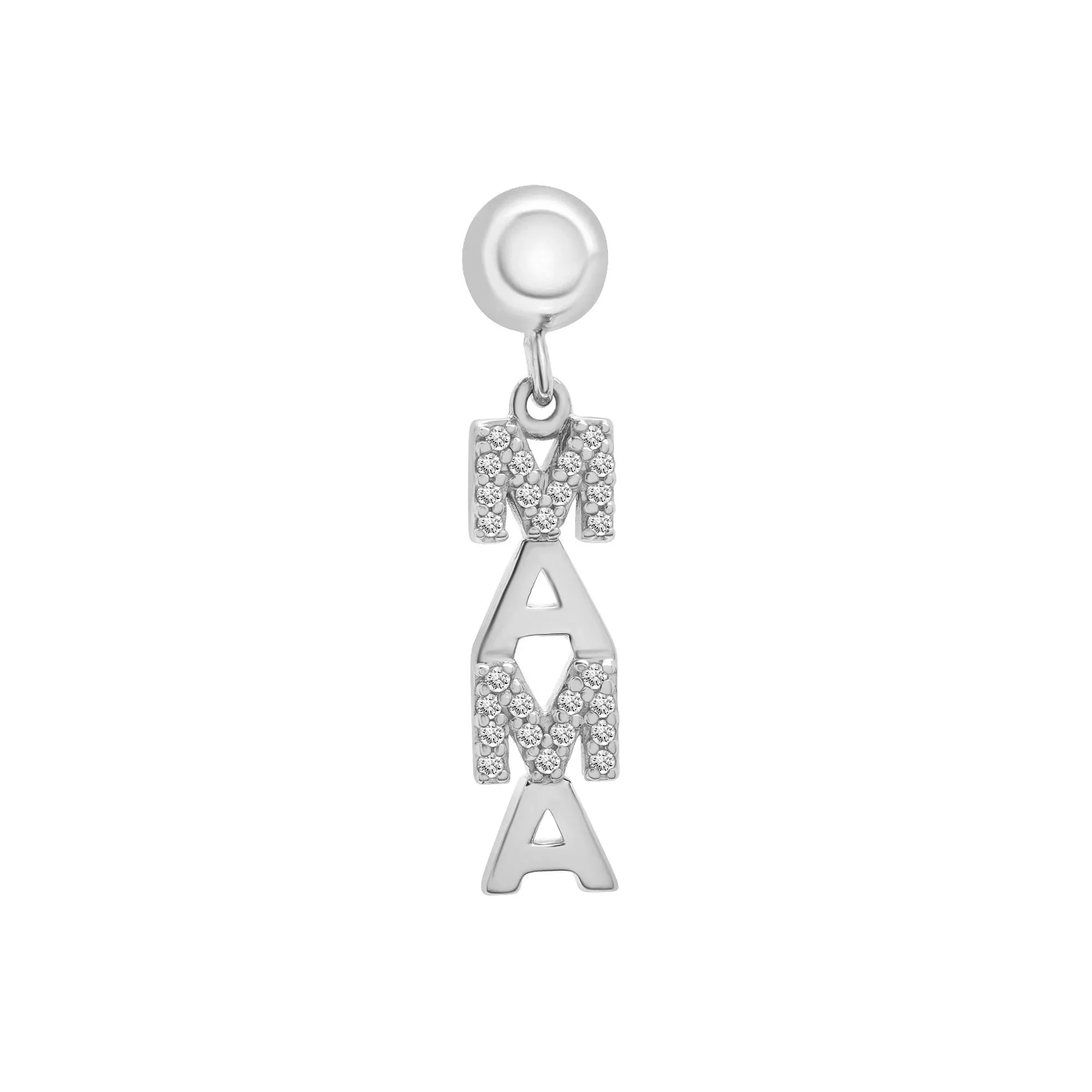 Diamond Accent Mama Bead Charm .925 Sterling Silver White Size 19.00mm - Image 5