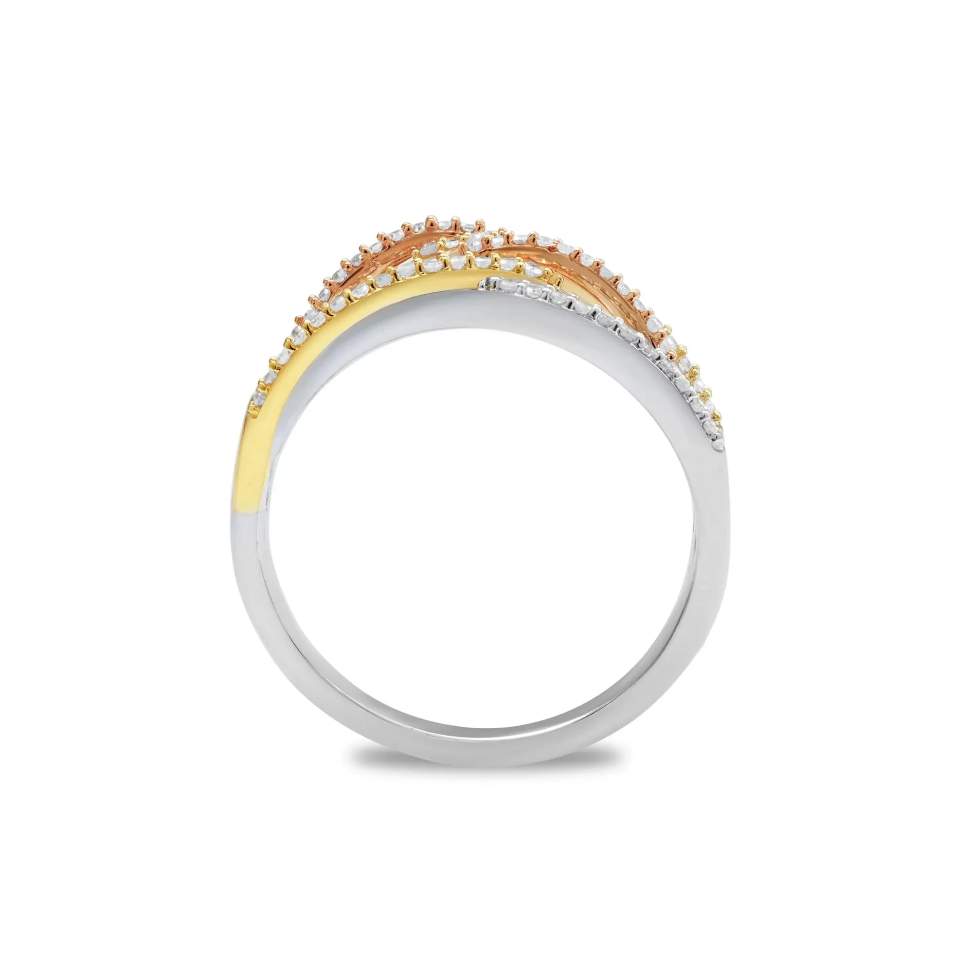 1/3 CT. Tw. Diamond Flyover Ring 14K White Yellow and Rose Gold Size 6.5 - Image 2