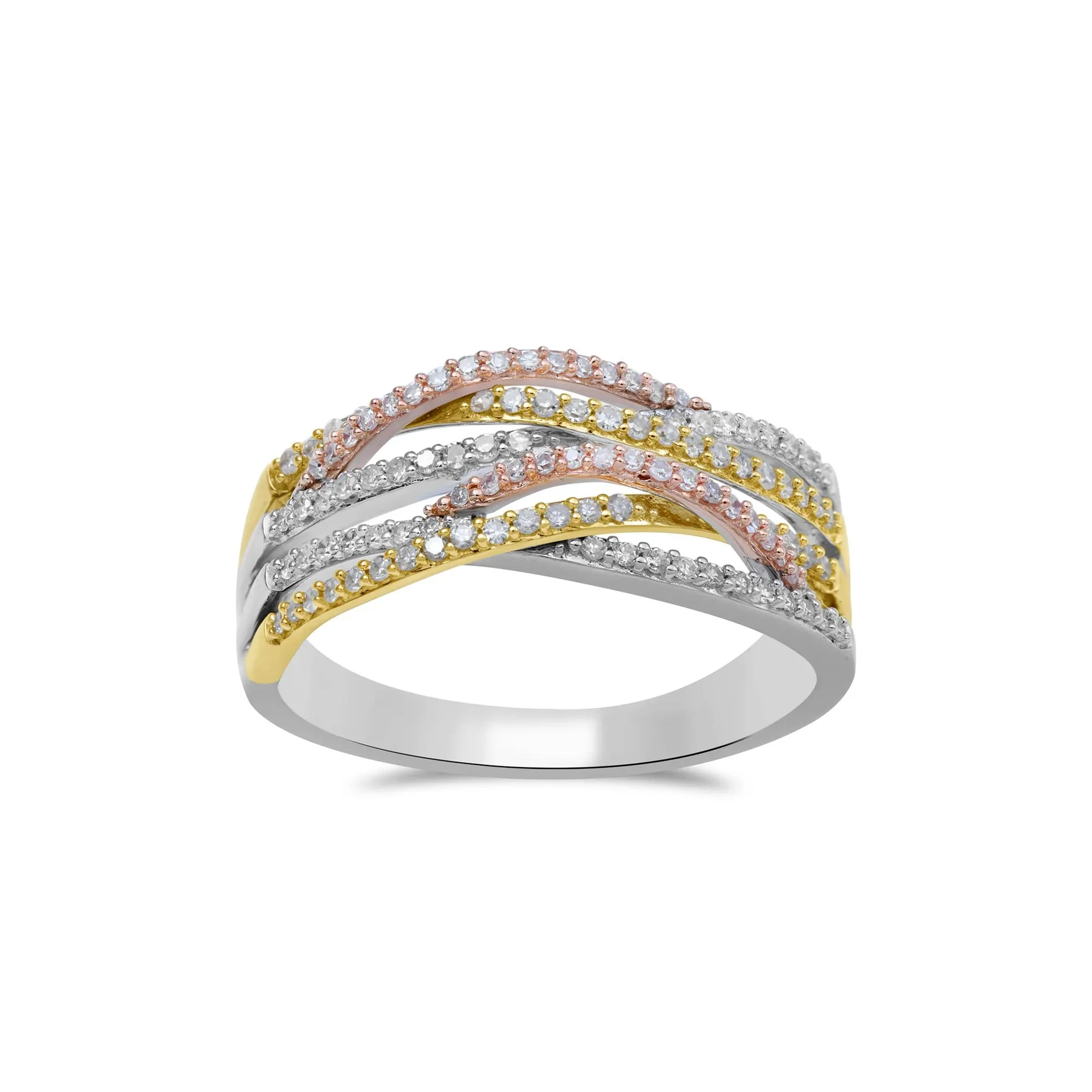 1/3 CT. Tw. Diamond Flyover Ring 14K White Yellow and Rose Gold Size 8 - Image 4