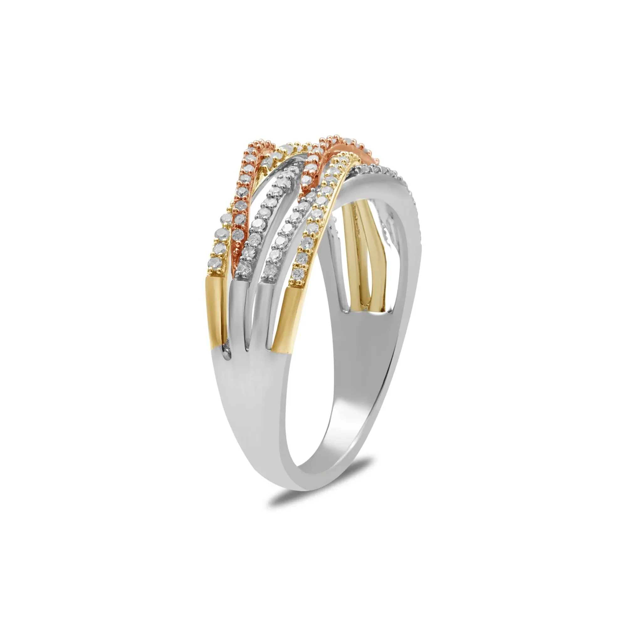 1/3 CT. Tw. Diamond Flyover Ring 14K White Yellow and Rose Gold Size 9 - Image 3