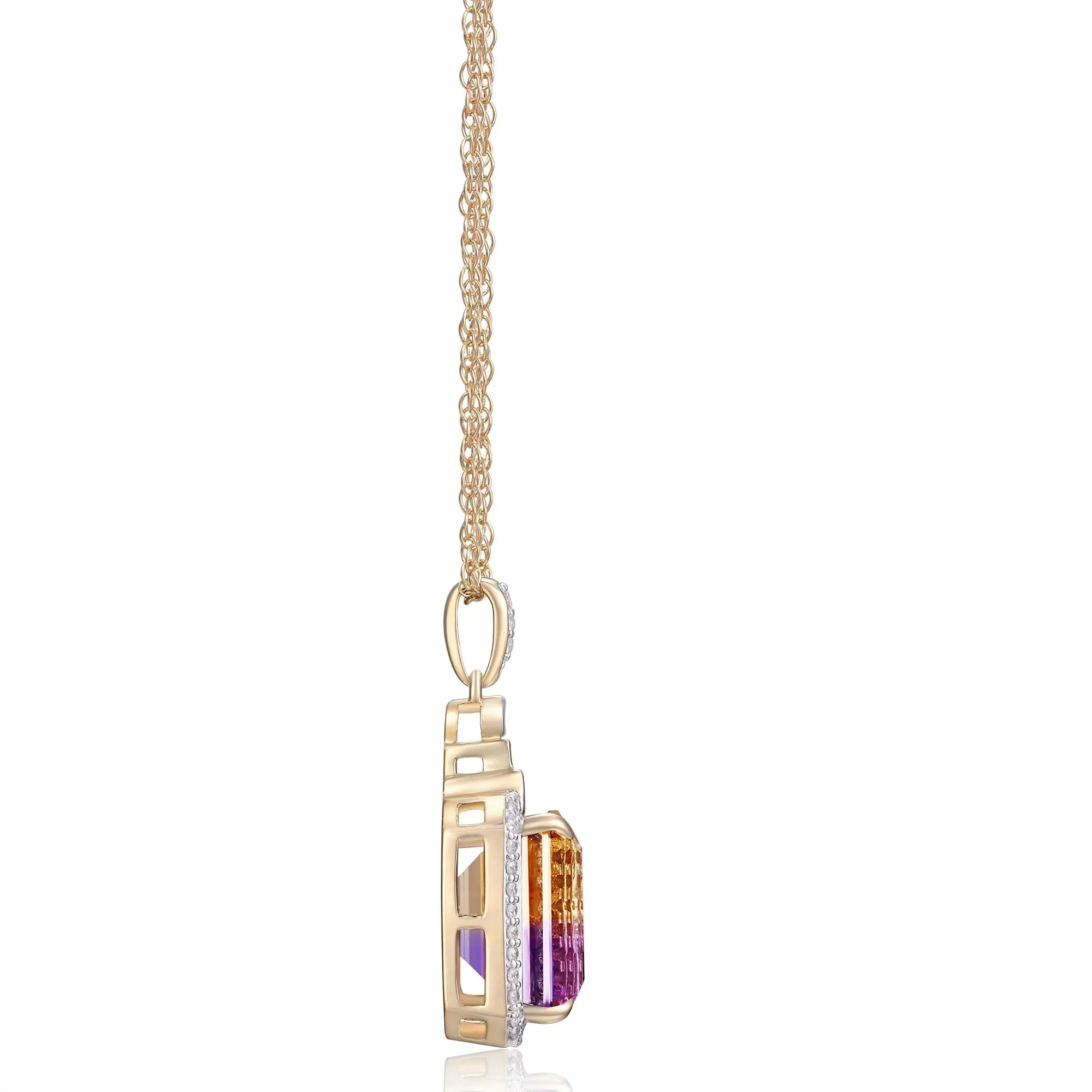 1/4 CT. Tw. Emerald-Cut Ametrine and Diamond Pendant Necklace 10K Yellow Gold Size 18" - Image 2
