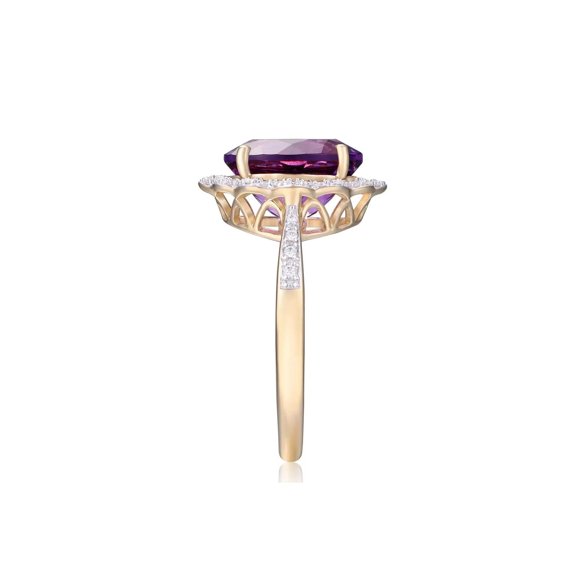 1/7 CT. Tw. Amethyst and Diamond Scalloped Halo Ring 10K Yellow Gold Round Brilliant Cut Size 7.5 - Image 3