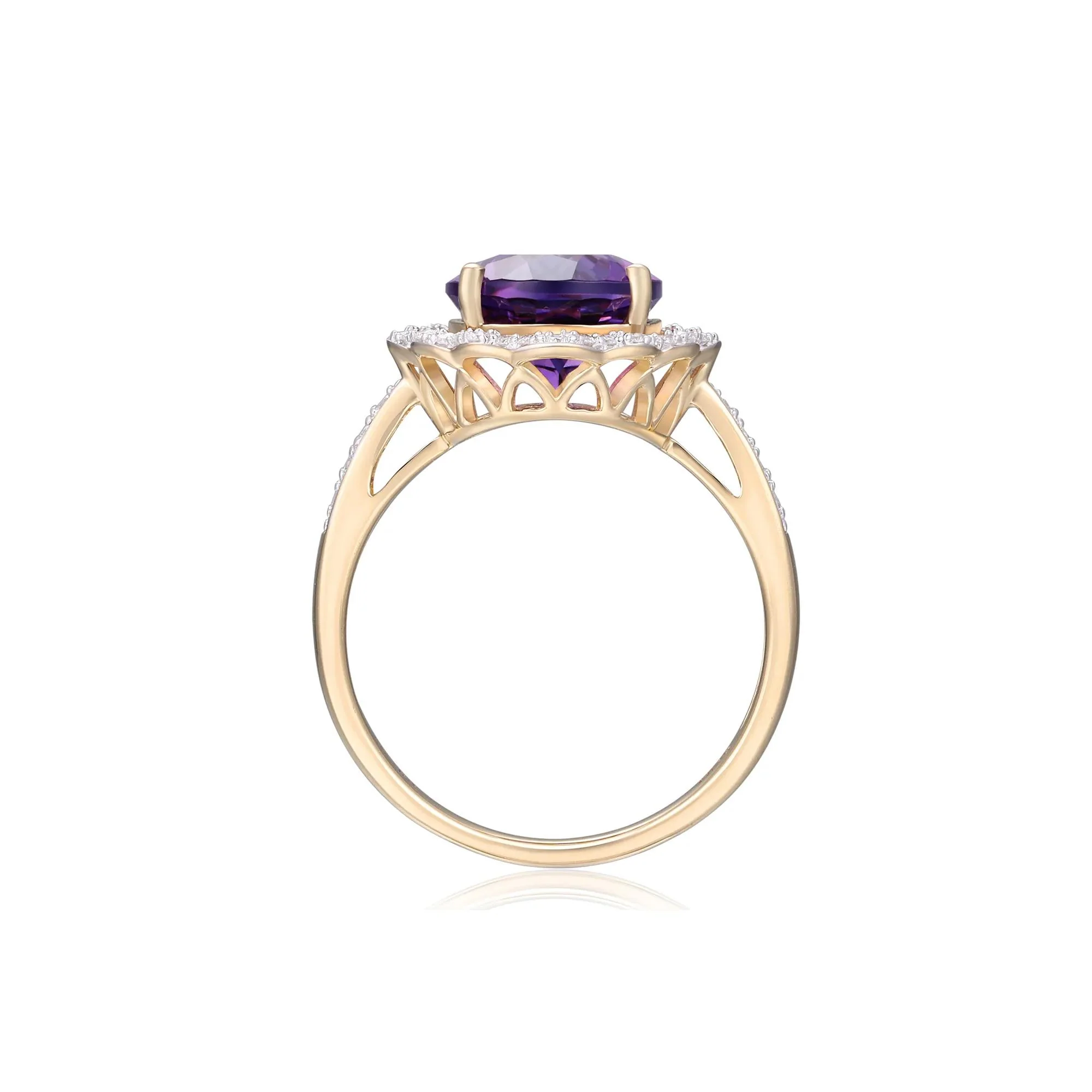 1/7 CT. Tw. Amethyst and Diamond Scalloped Halo Ring 10K Yellow Gold Round Brilliant Cut Size 9 - Image 2
