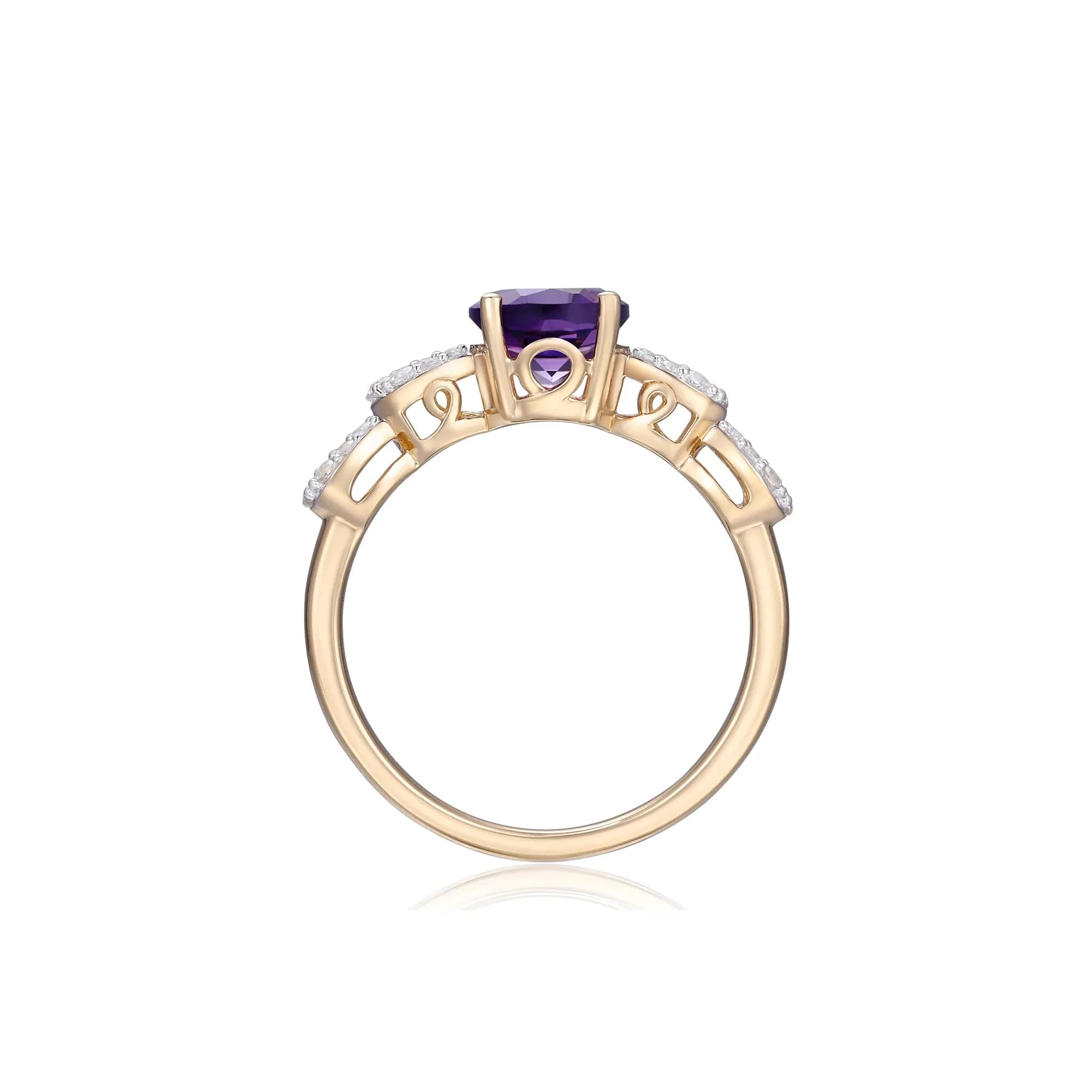 Oval Amethyst and Lab-Created White Sapphire Ring 10K Yellow Gold Size 8 - Image 2