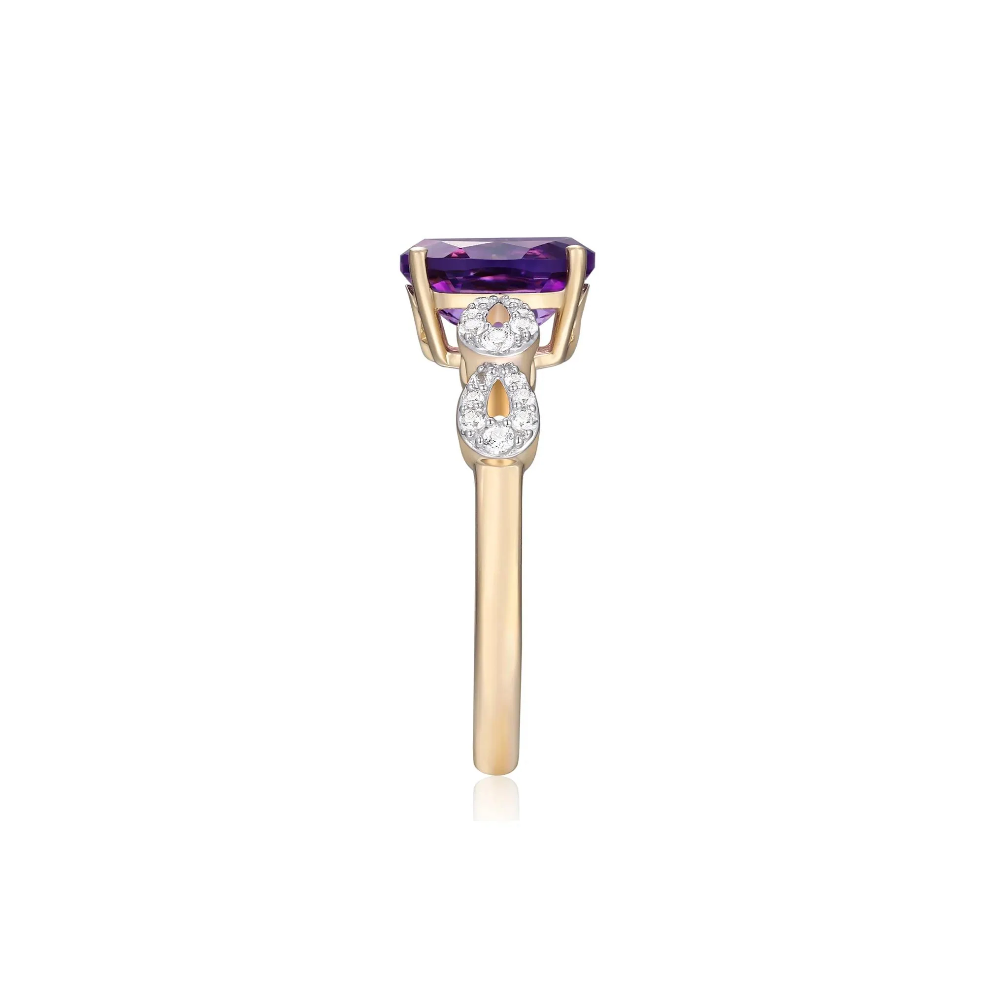 Oval Amethyst and Lab-Created White Sapphire Ring 10K Yellow Gold Size 8.5 - Image 3
