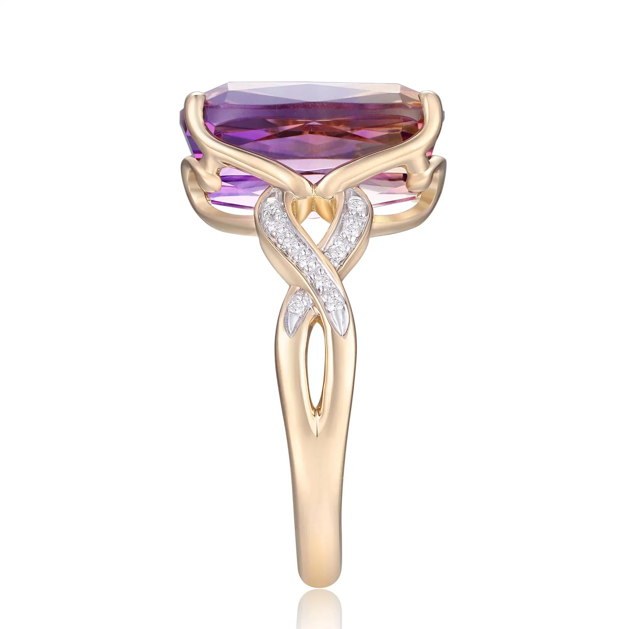 Elongated Cushion Ametrine and Diamond Accent Ring 10K Yellow Gold Round Brilliant Cut Size 6.5 - Image 3