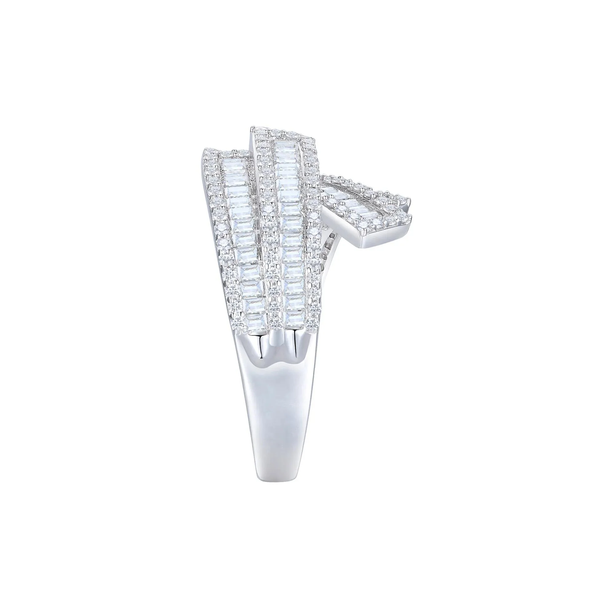 1 CT. Tw. Baguette and Round Diamond Crossover Ring 10K White Gold Size 6 1mm - Image 3