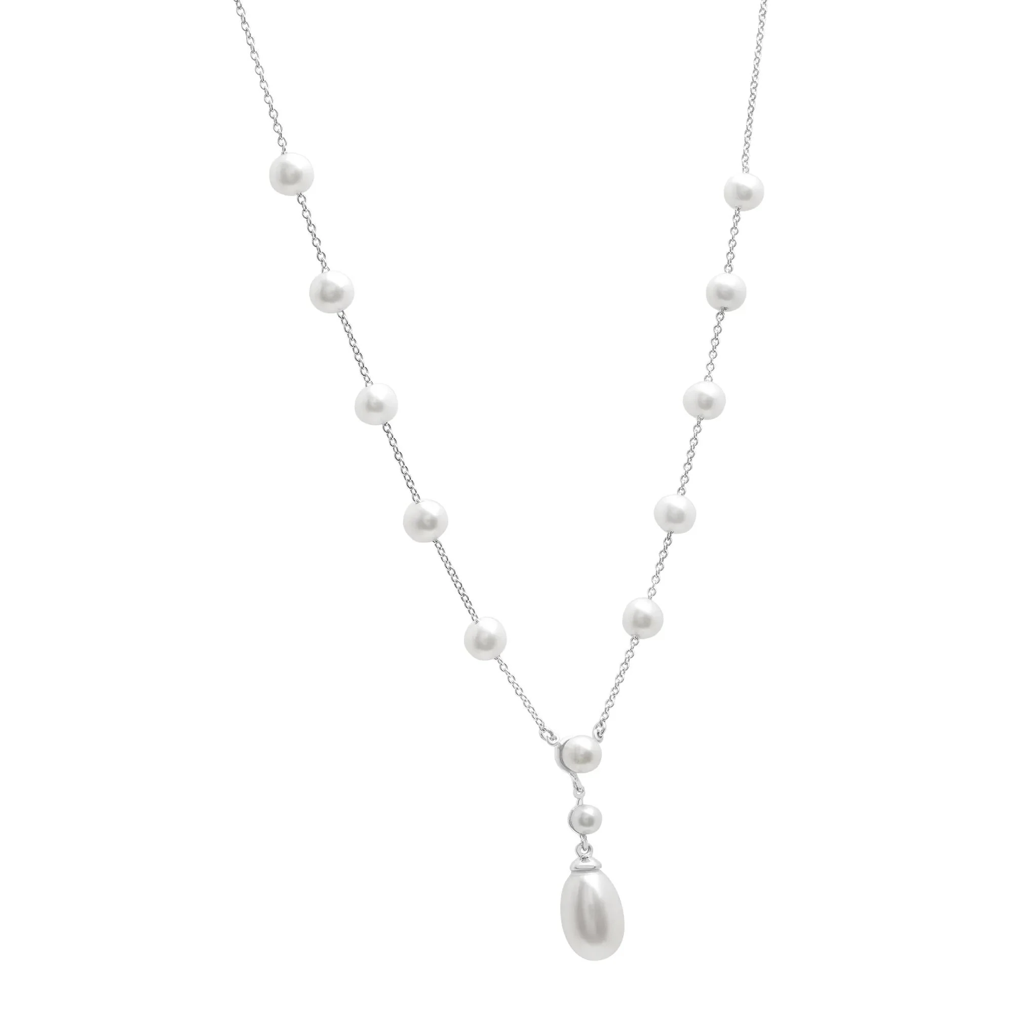 Pearl Drop Pendant Necklace .925 Sterling Silver White Size 17" - Image 2