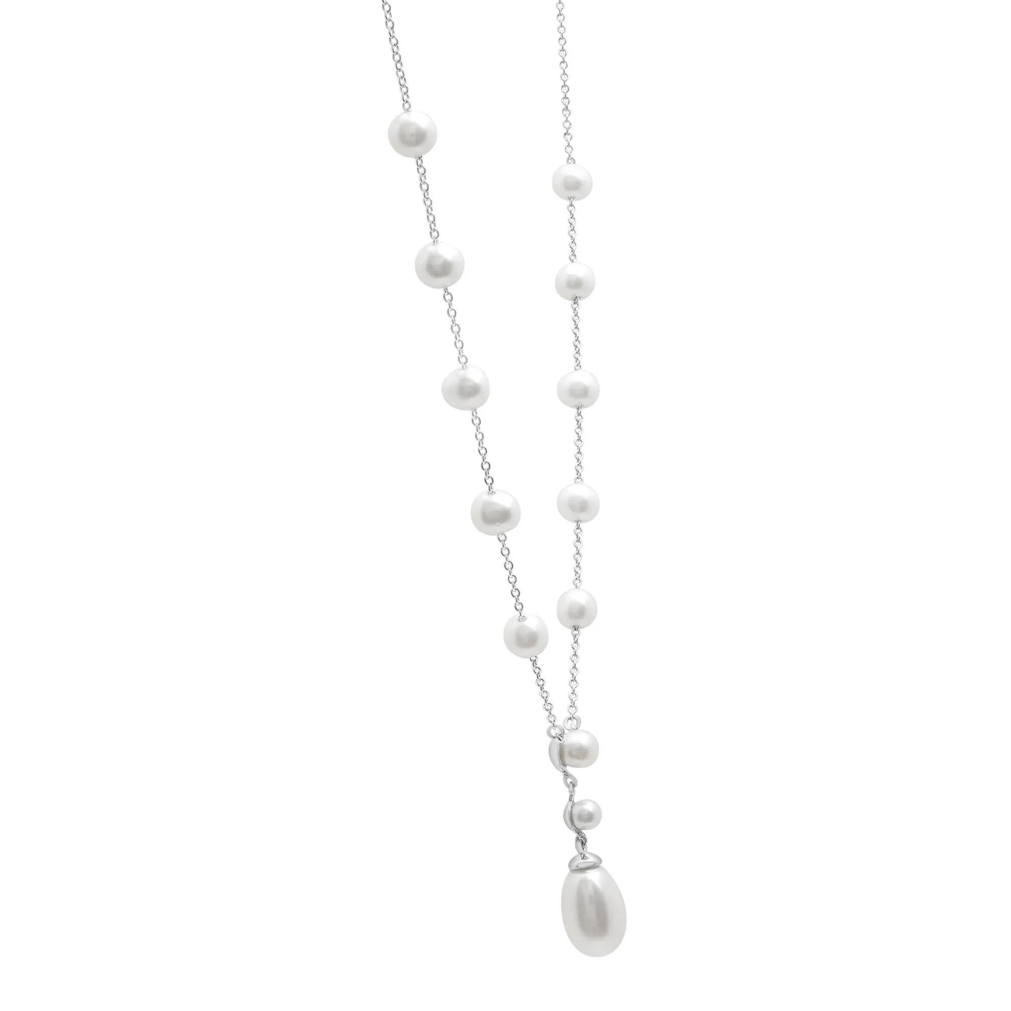 Pearl Drop Pendant Necklace .925 Sterling Silver White Size 17" - Image 3