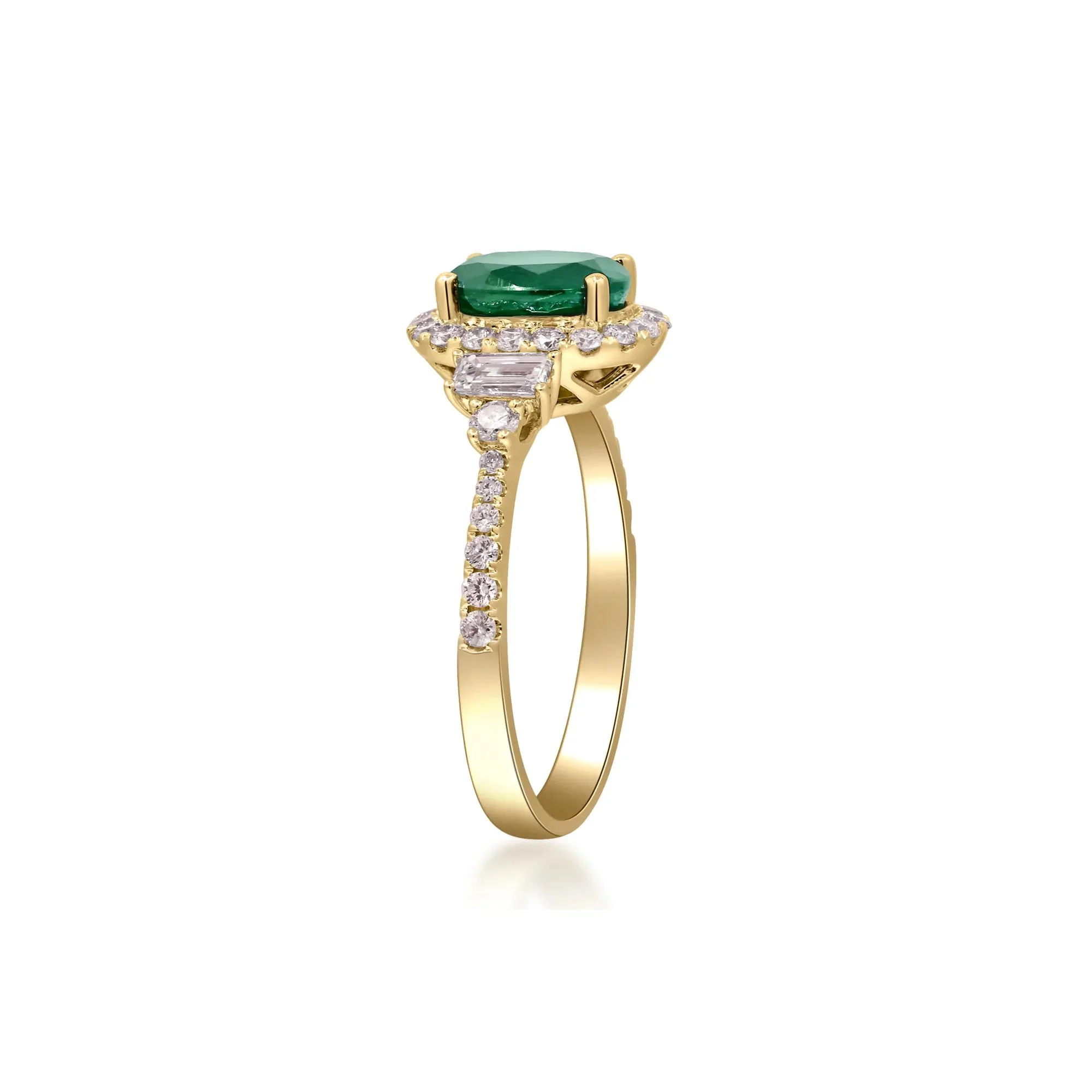 5/8 CT. Tw. Emerald and Diamond Oval Halo Ring 14K Yellow Gold Round Brilliant Cut Size 6 2mm - Image 3