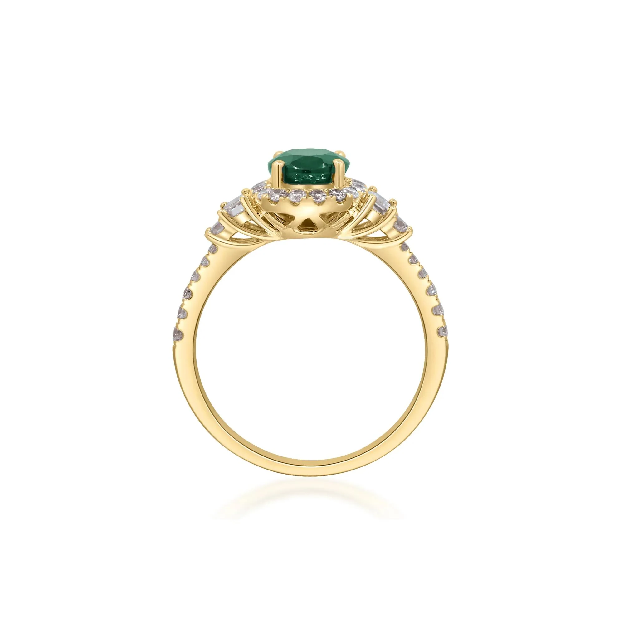 5/8 CT. Tw. Emerald and Diamond Oval Halo Ring 14K Yellow Gold Round Brilliant Cut Size 6.5 2mm - Image 2