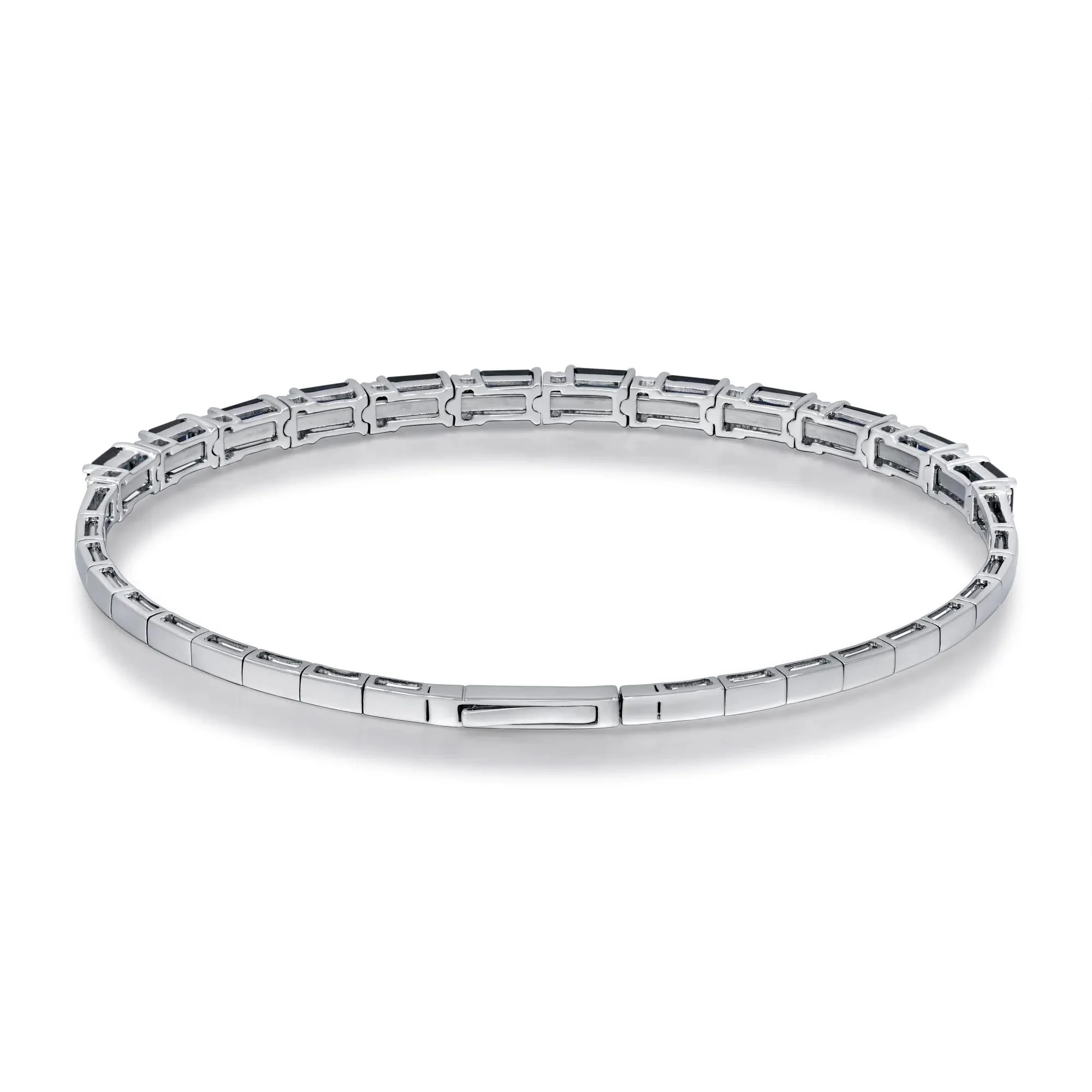 1/4 CT. Tw. Blue Sapphire and Diamond Bangle Bracelet 14K White Gold Size 3.50mm - Image 3
