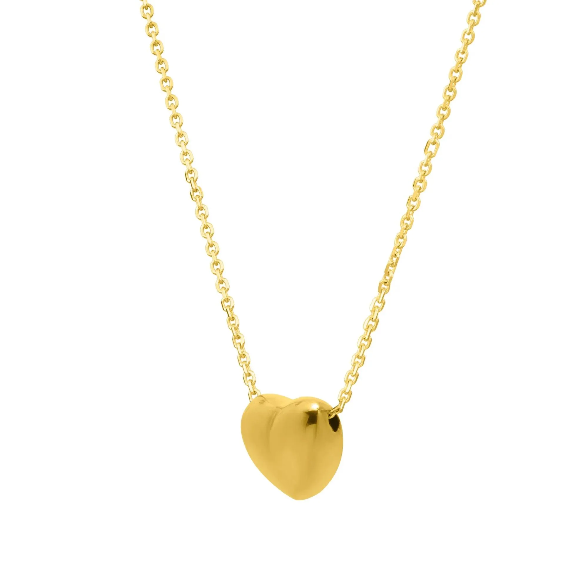 Puff Heart Pendant Necklace 14K Yellow Gold Size 18" - Image 2