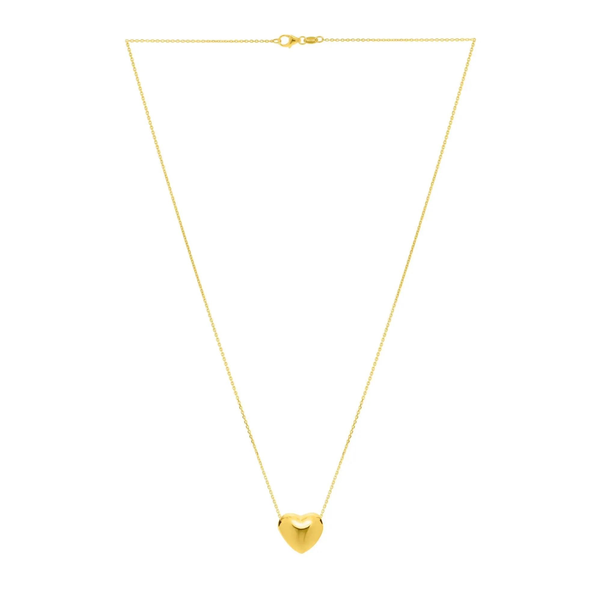 Puff Heart Pendant Necklace 14K Yellow Gold Size 18" - Image 3