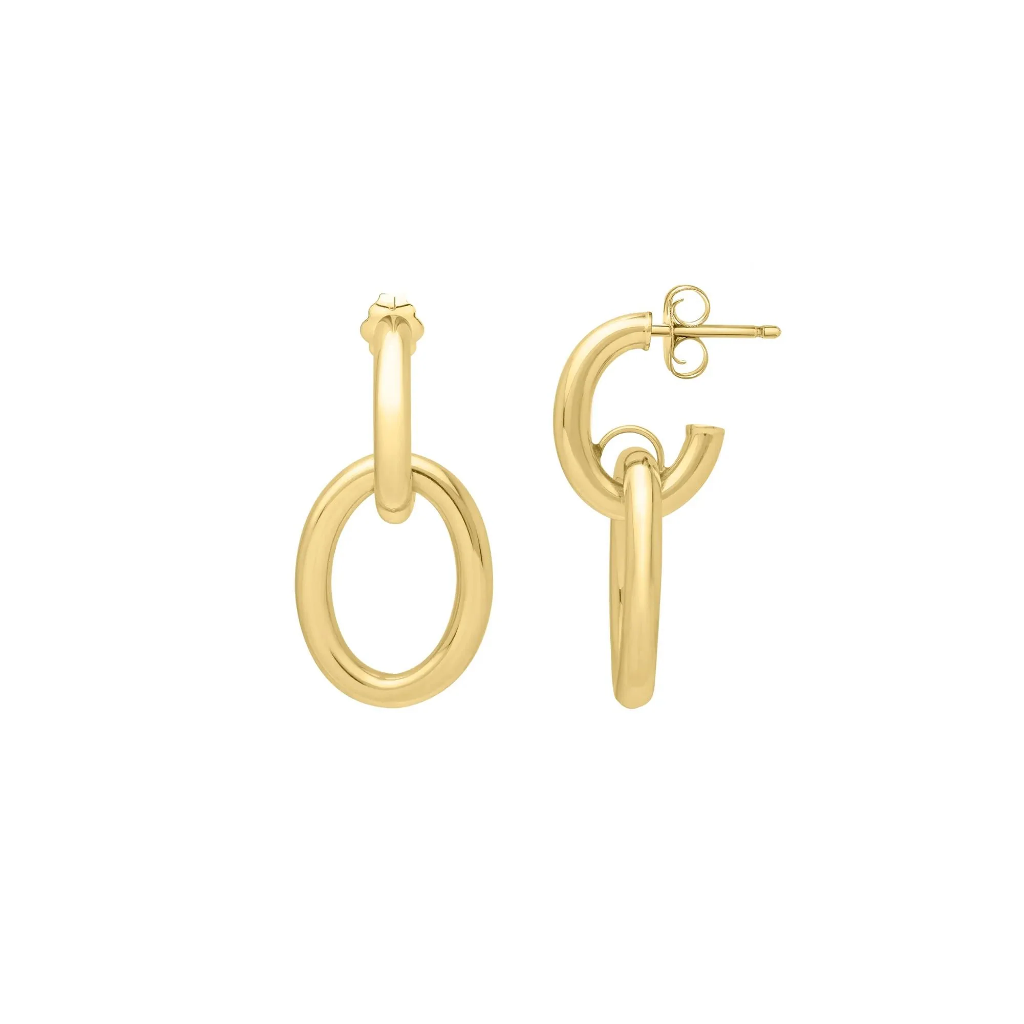 Polished Tube-Link Drop Earrings 14K Yellow Gold Size 16.50mm - Image 2