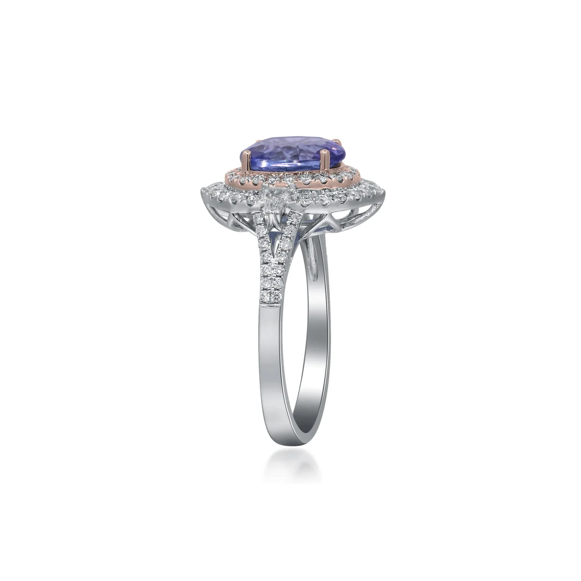 1/2 CT. Tw. Tanzanite and Diamond Halo Ring 14K White and Yellow Gold Round Brilliant Cut Size 8 2mm - Image 3