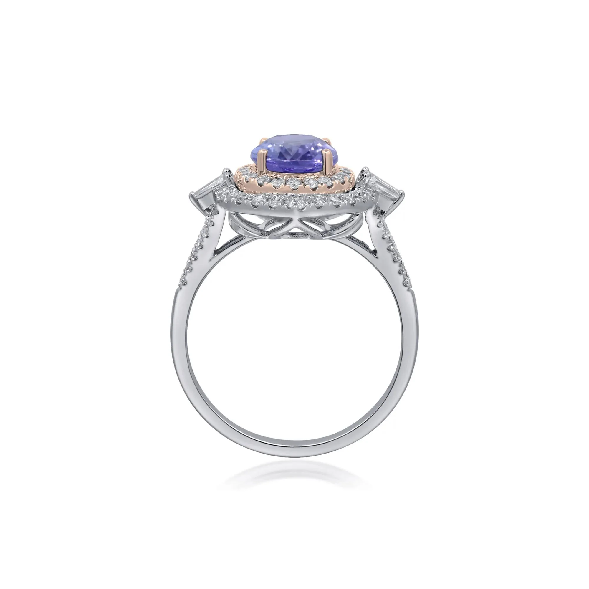1/2 CT. Tw. Tanzanite and Diamond Halo Ring 14K White and Yellow Gold Round Brilliant Cut Size 9 2mm - Image 2