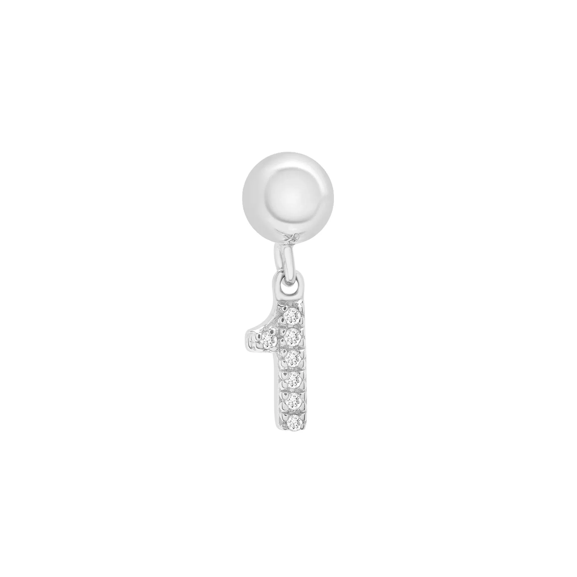 Diamond Accent Number 1 Bead Charm .925 Sterling Silver White Size 12.00mm - Image 5
