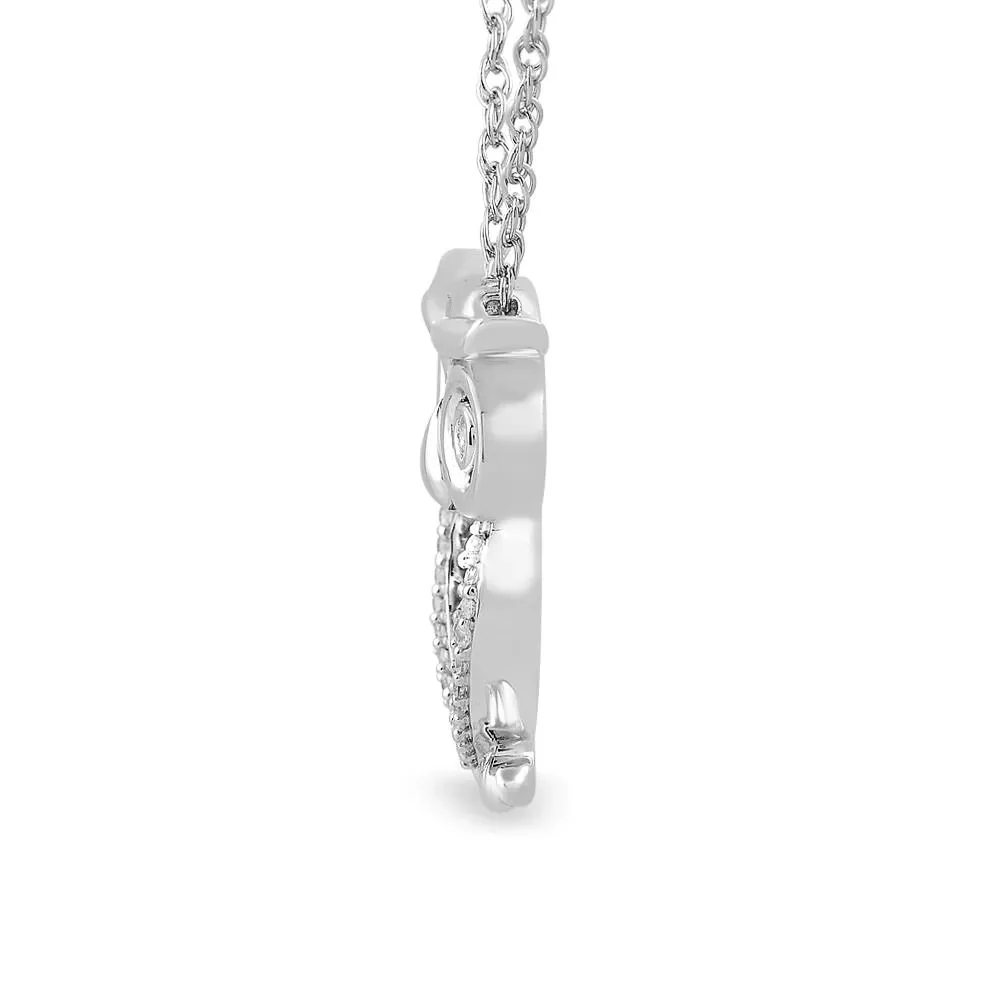 Owl Pendant Necklace with Diamond Accents .925 Sterling Silver White Size 18" - Image 2