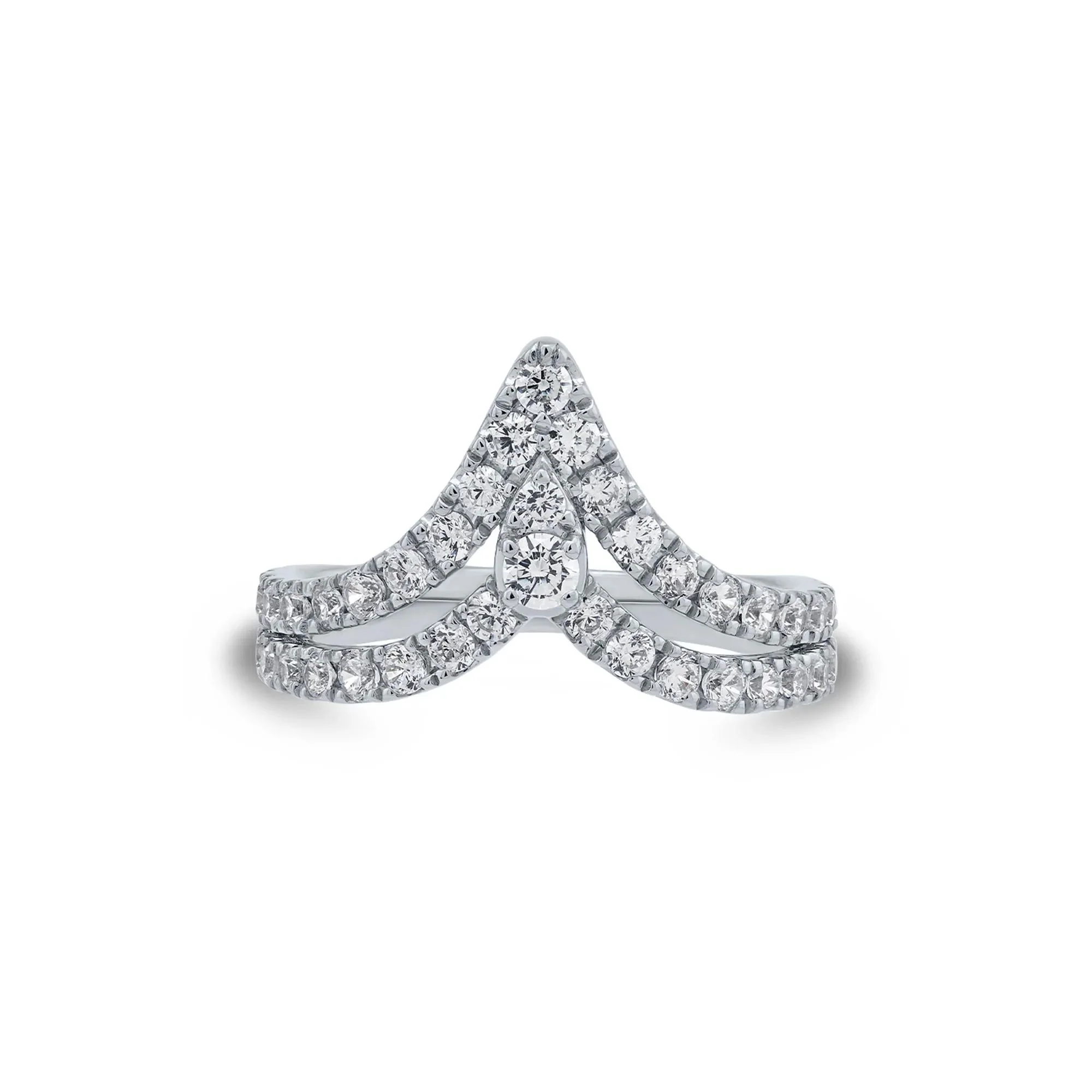 1 CT. Tw. Lab Grown Diamond Chevron Ring 14K White Gold Round Brilliant Cut Size 8