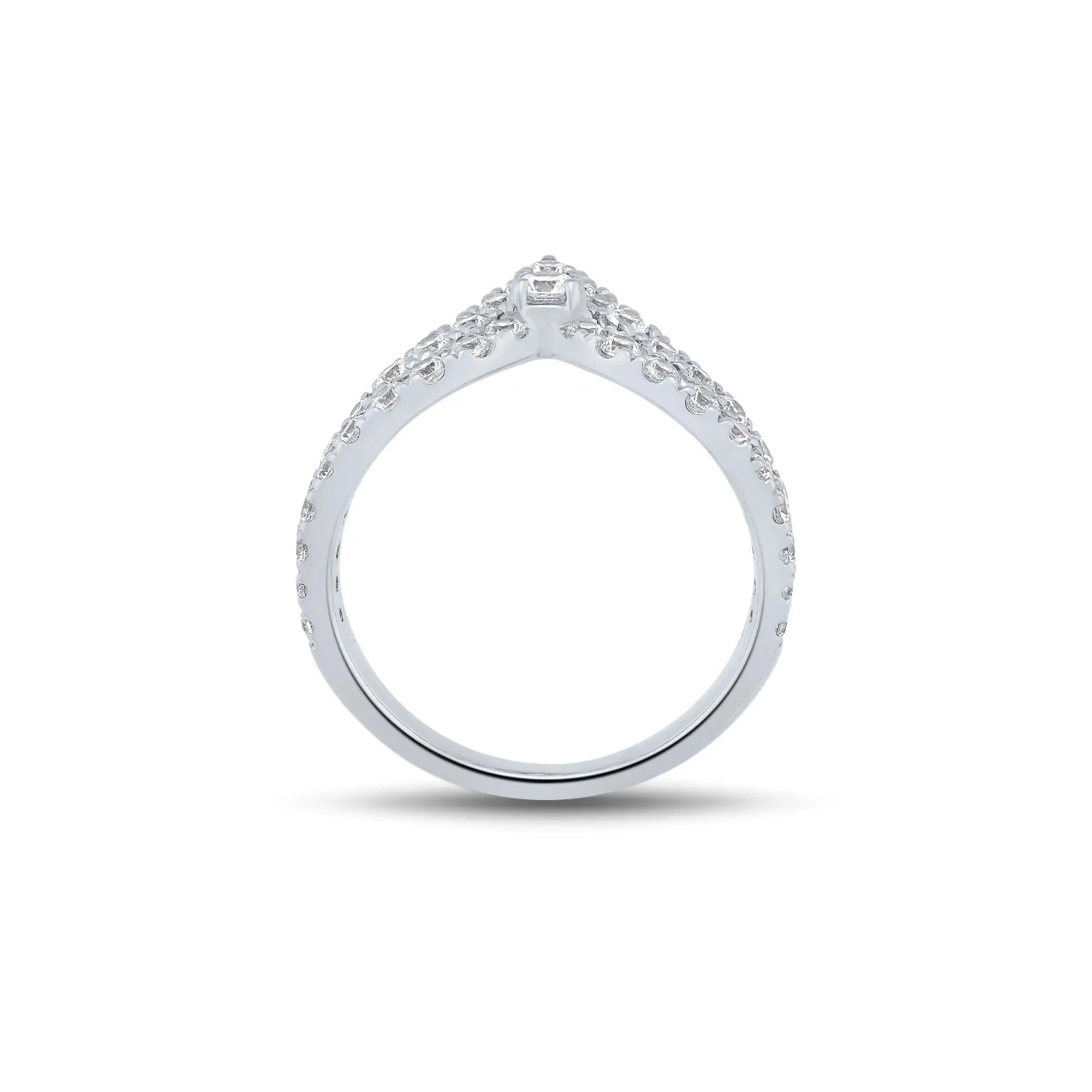 1 CT. Tw. Lab Grown Diamond Chevron Ring 14K White Gold Round Brilliant Cut Size 8.5 - Image 2