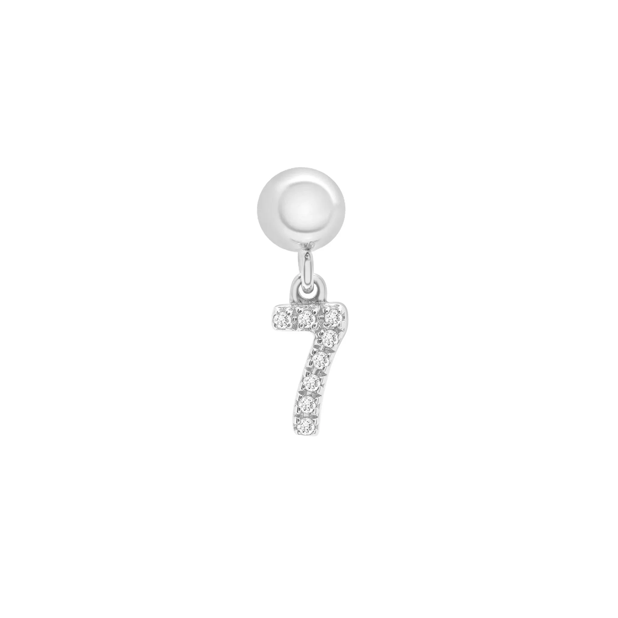 Diamond Accent Number 7 Bead Charm .925 Sterling Silver White Size 12.00mm - Image 5