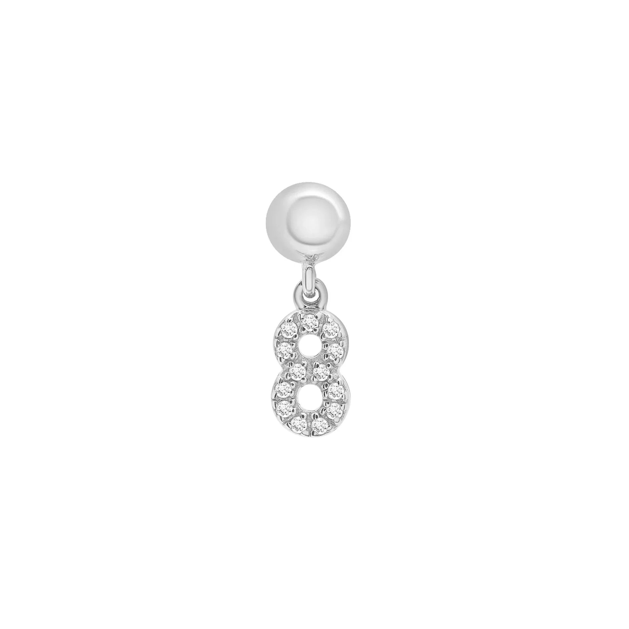 Diamond Accent Number 8 Bead Charm .925 Sterling Silver White Size 11.50mm - Image 5
