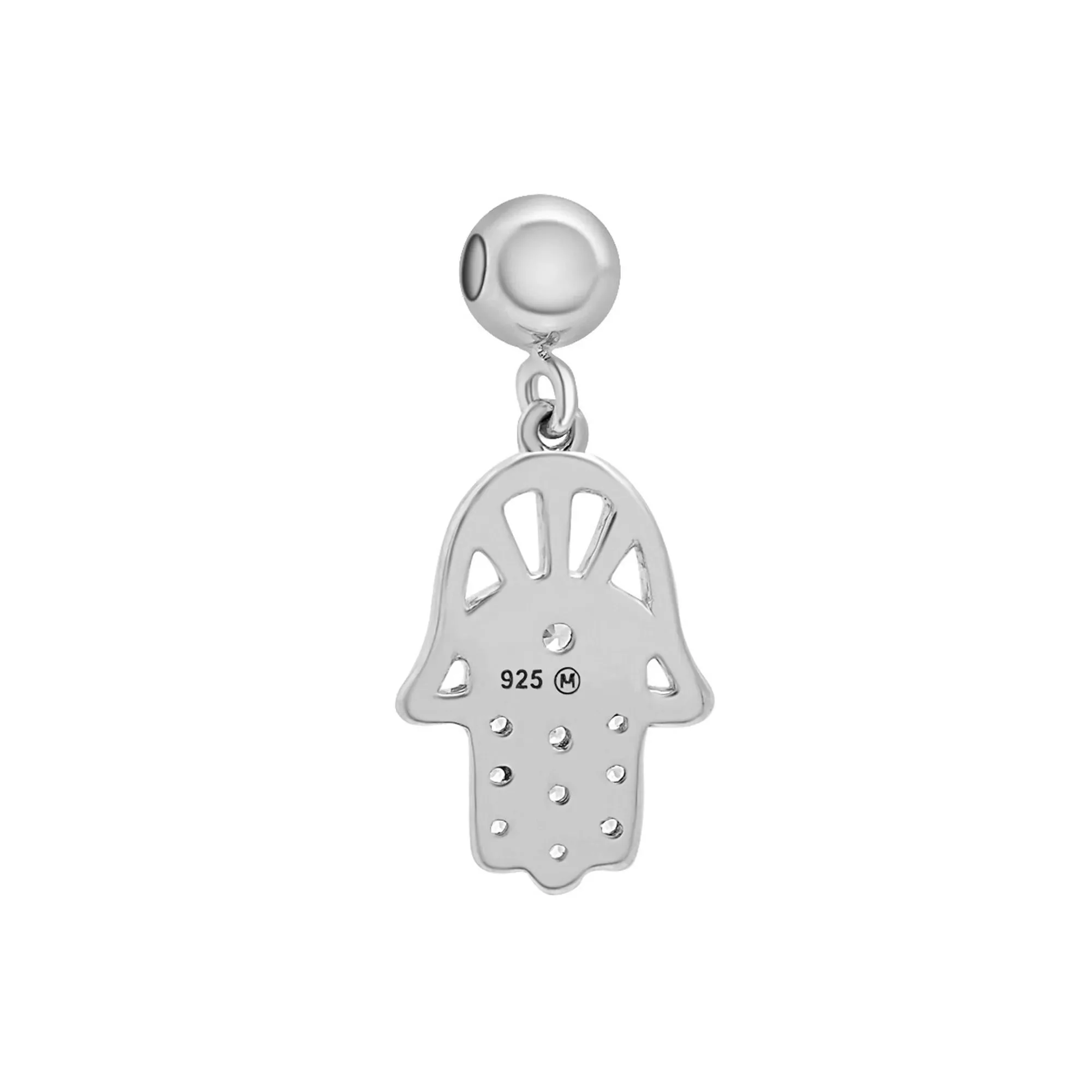 Diamond Accent Hamsa Bead Charm .925 Sterling Silver White Size 14.50mm - Image 7