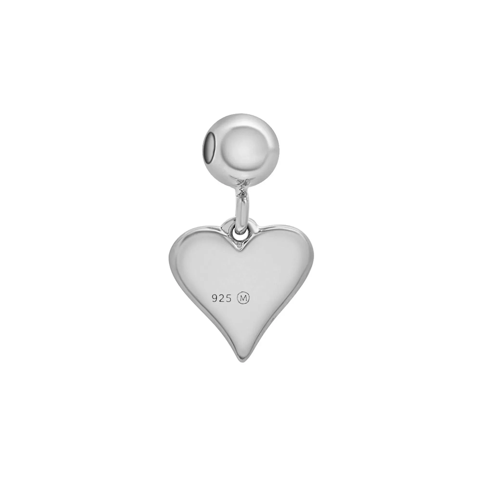 Diamond Accent Puff Heart Bead Charm .925 Sterling Silver White Size 12.00mm - Image 7
