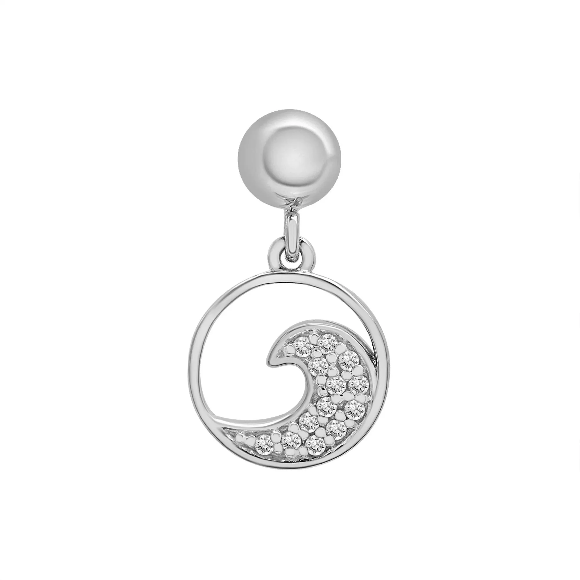 Diamond Accent Wave Disc Bead Charm .925 Sterling Silver White Size 11.50mm - Image 5
