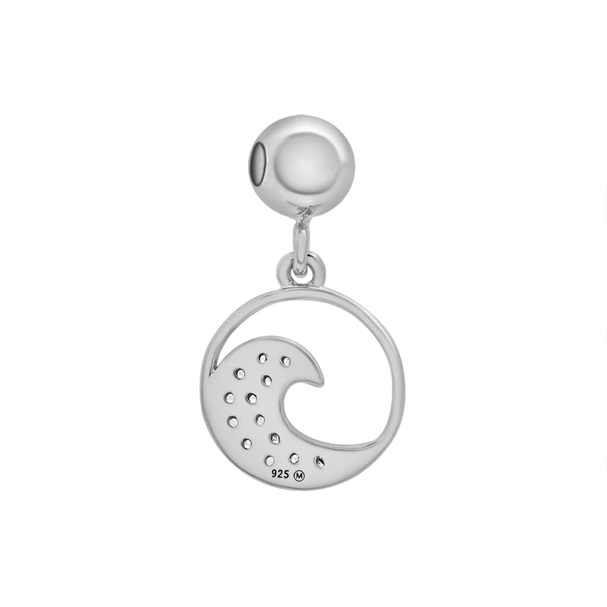 Diamond Accent Wave Disc Bead Charm .925 Sterling Silver White Size 11.50mm - Image 7