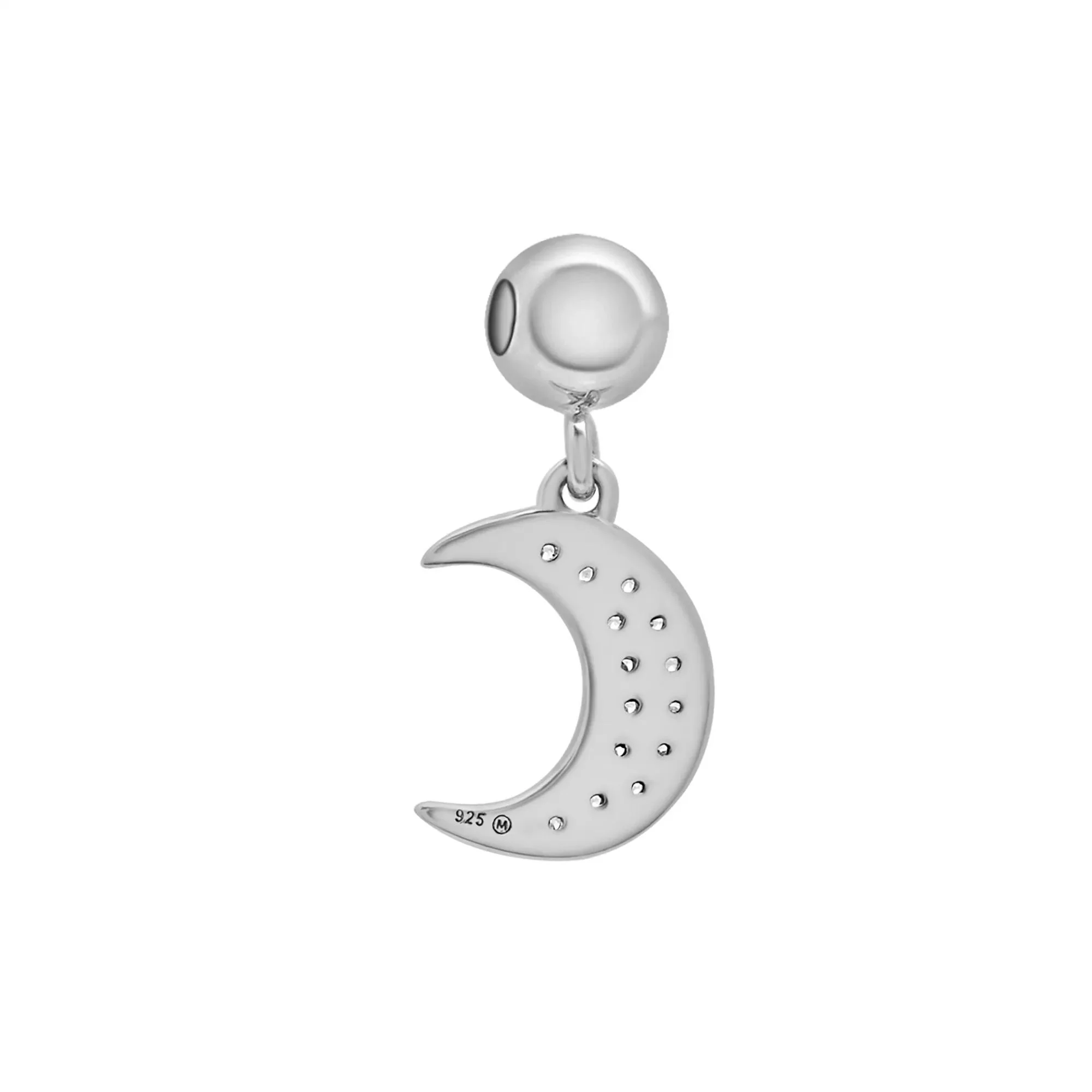 Diamond Accent Crescent Moon Charm .925 Sterling Silver White Size 13.50mm - Image 7