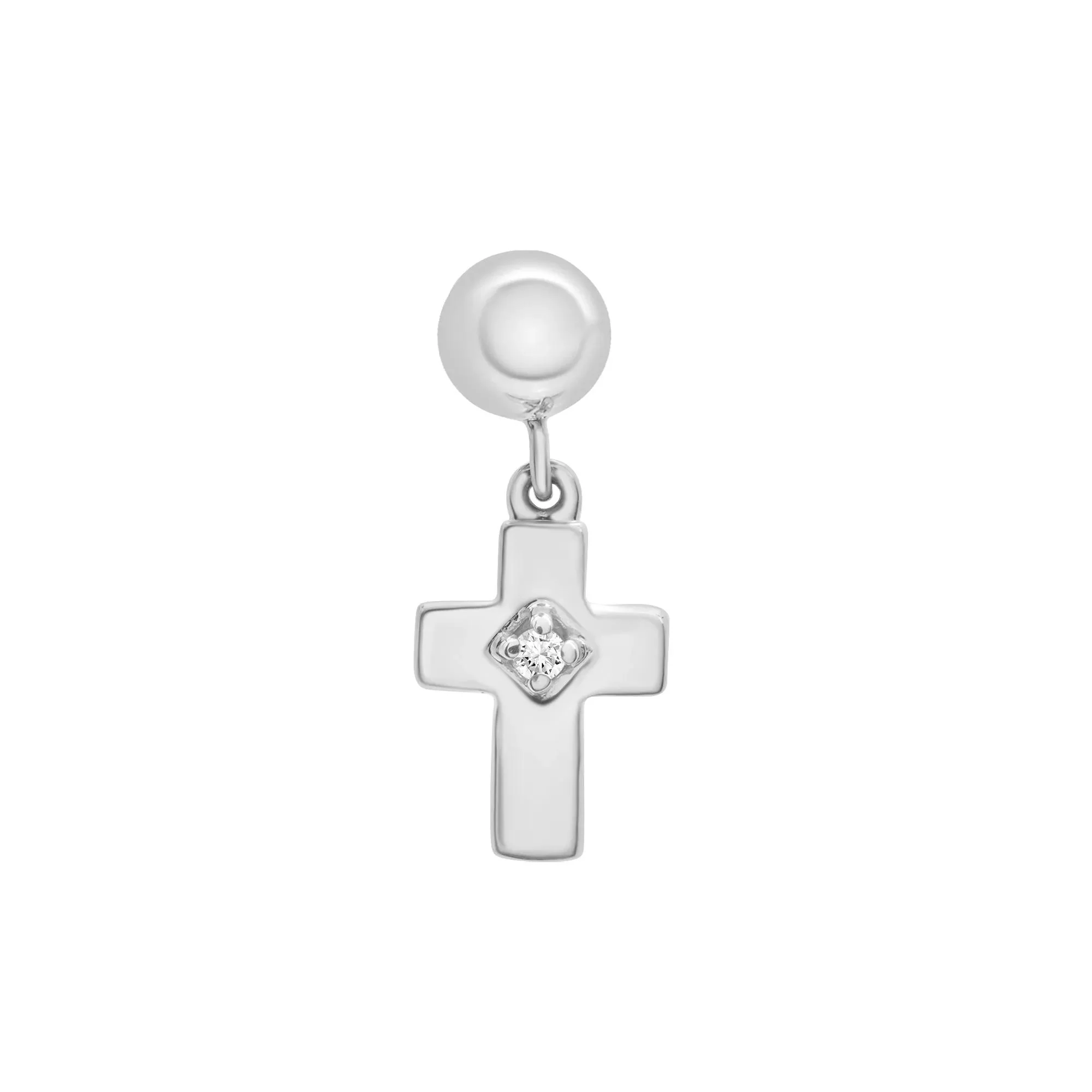 Diamond Accent Cross Bead Charm .925 Sterling Silver White Size 14.00mm - Image 5