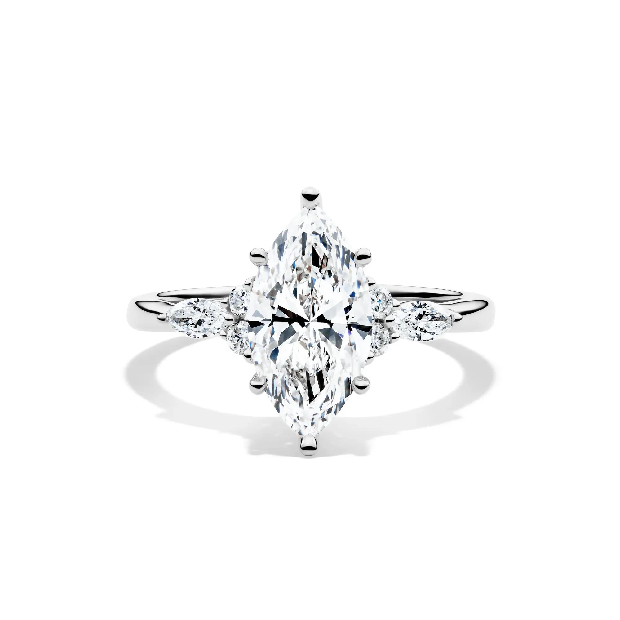 2 1/4 CT. Tw. Lab Grown Diamond Marquise-Cut Engagement Ring 14K White Gold Round Brilliant Cut Size 8.5 1mm