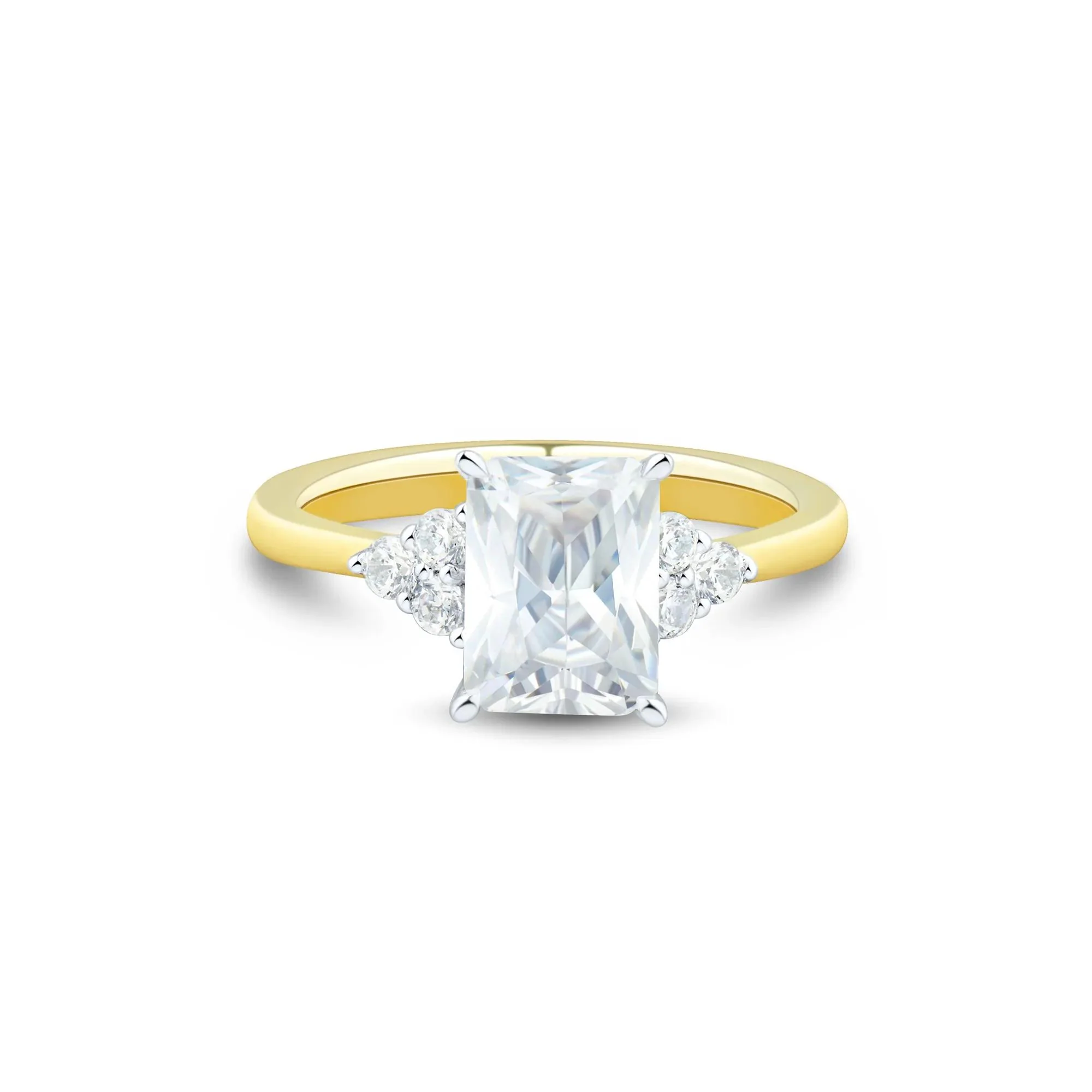 2 1/4 CT. Tw. Lab Grown Diamond Radiant-Cut and Round Engagement Ring 14K Yellow and White Gold Size 10 1.5mm