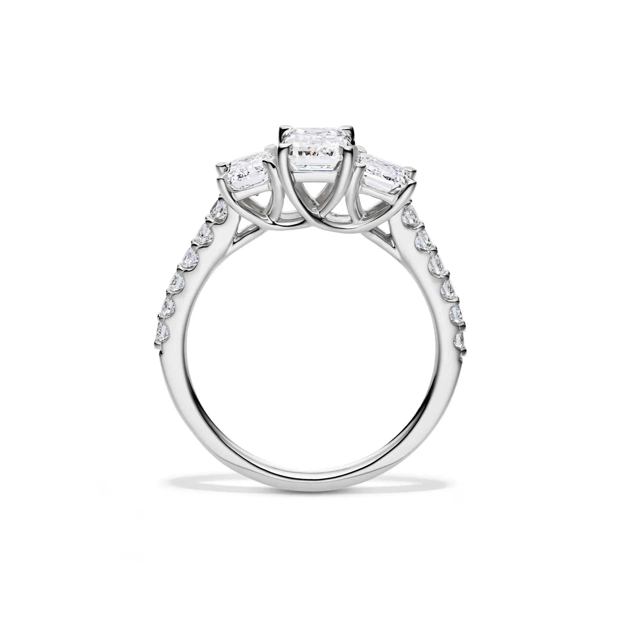 2 CT. Tw. Lab Grown Diamond Emerald-Cut Three Stone Ring 14K White Gold Round Brilliant Cut Size 7.5 - Image 2