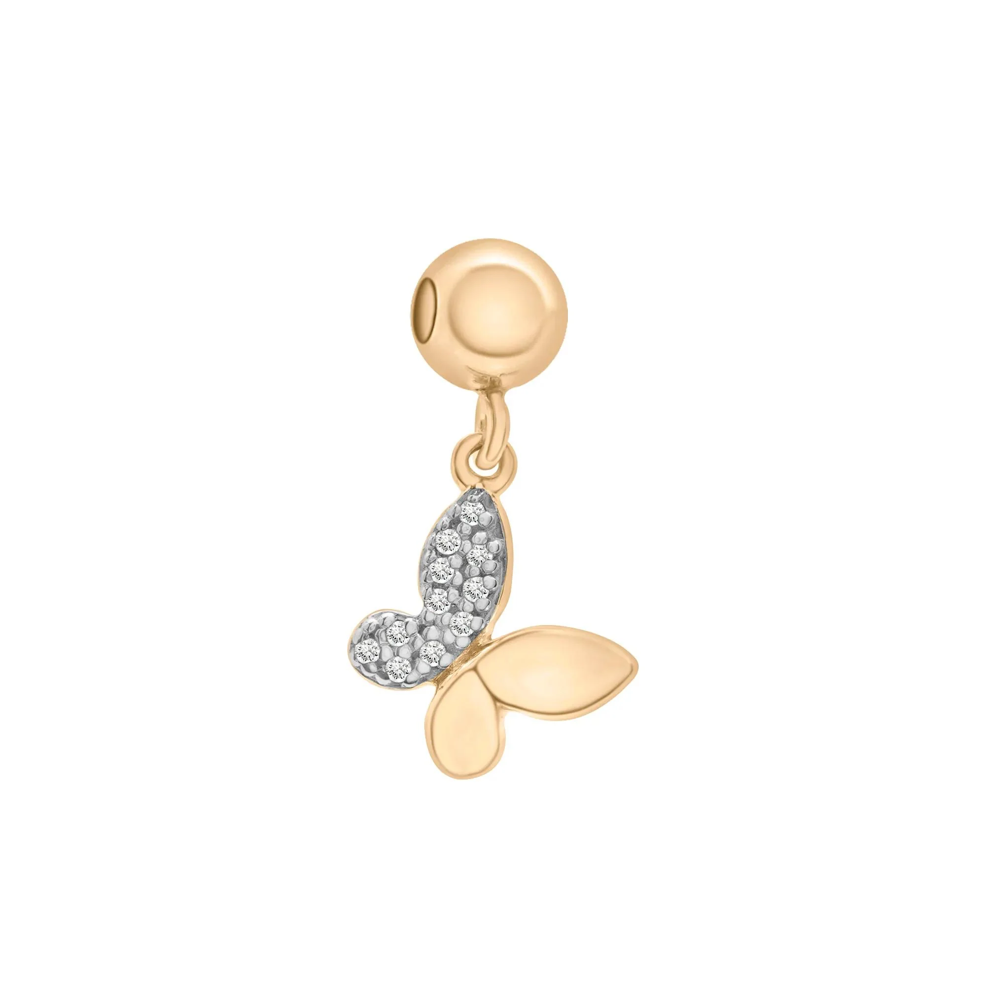 Diamond Accent Butterfly Bead Charm .925 Sterling Silver White Size 13.50mm - Image 3
